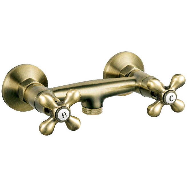 Baterie dus Ferro Antica BAI7BR, dubla comanda, cartus ceramic, montare perete, Bronz