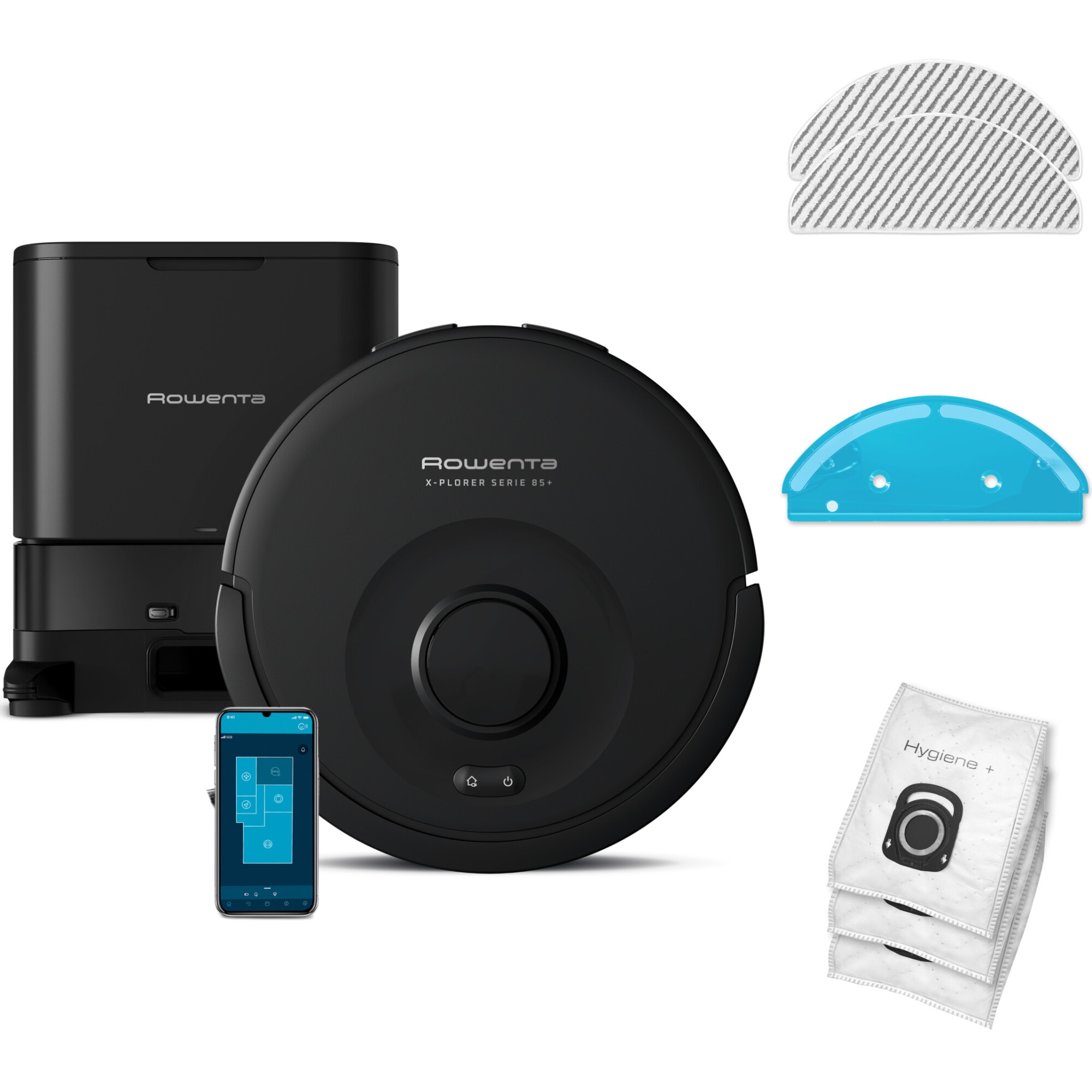 Rowenta X-Plorer 85+ RR87D5WH robot vacuum cleaner, 6000 Pa, 270 min, 4 speeds, 360° laser, black.