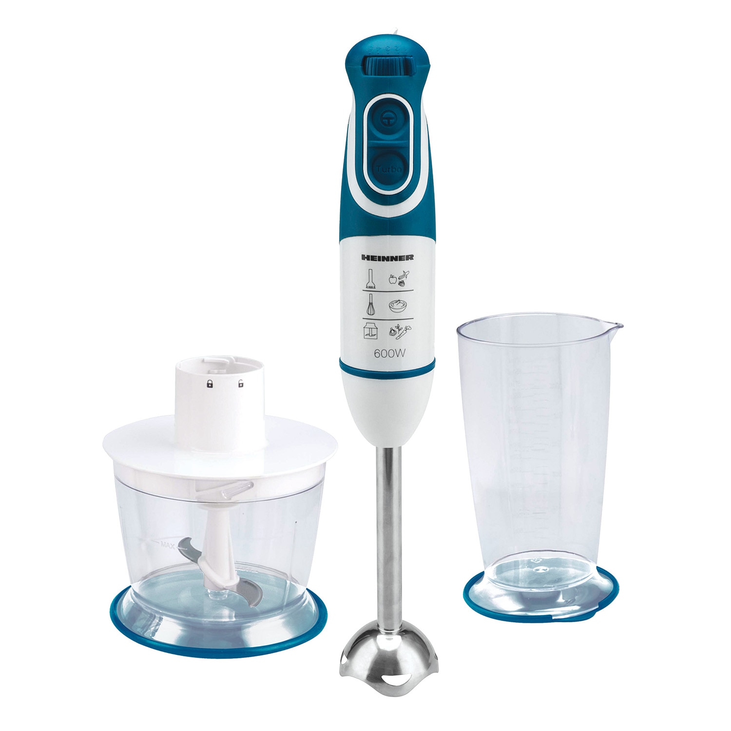 Heinner Charm HB-600BL vertical mixer, 600W, 5 speeds, Turbo function, whisk, chopper, white/blue