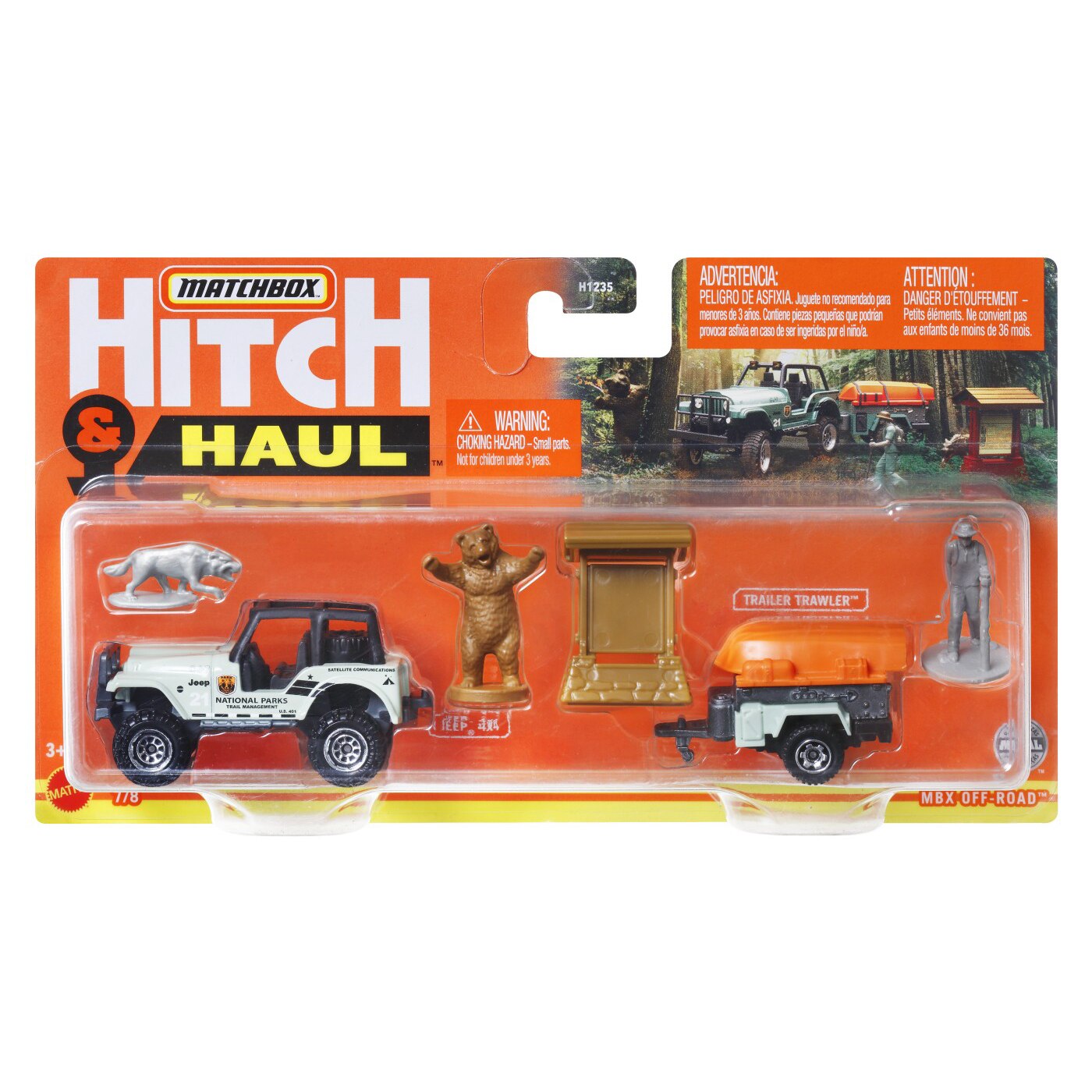 Set 2 vehicule Matchbox Hitch & Haul - Off Road 1988 Jeep 4X4 Trailer Trawler, 1:64