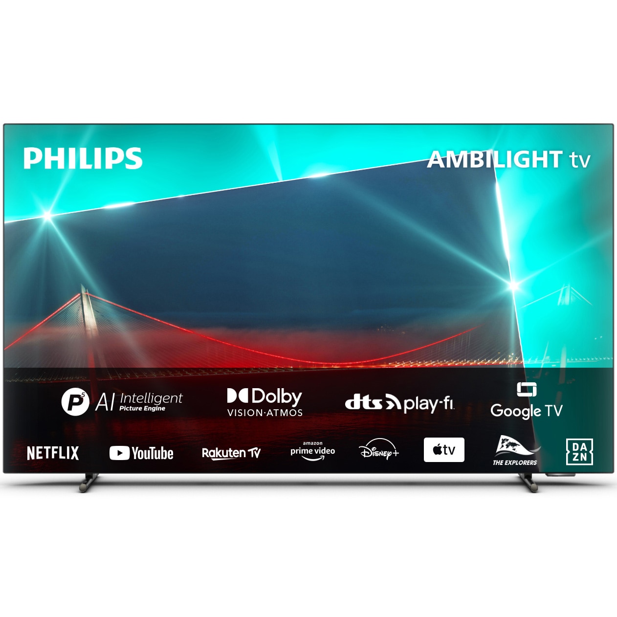 Televizor Philips AMBILIGHT tv OLED 55OLED718, 139 cm, Google TV, 4K Ultra HD, 100hz, Clasa G (Model 2023)