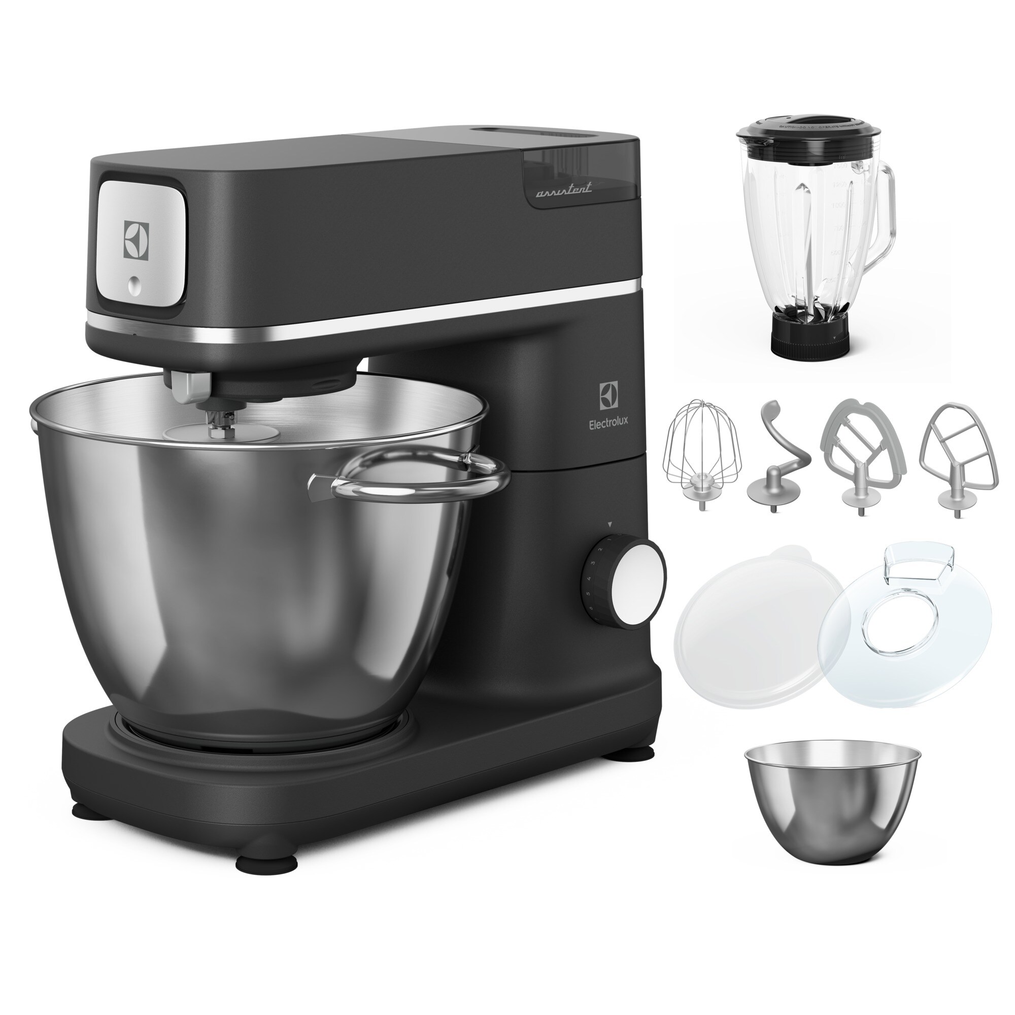Electrolux E6KM18BPT food processor, 1200 W, full metal body, 10 speeds + Pulse, 2 x stainless steel bowl (6 liters + 4 liters), LED bowl light, PerfectRiseLid lid for dough rising, splash guard, anthracite