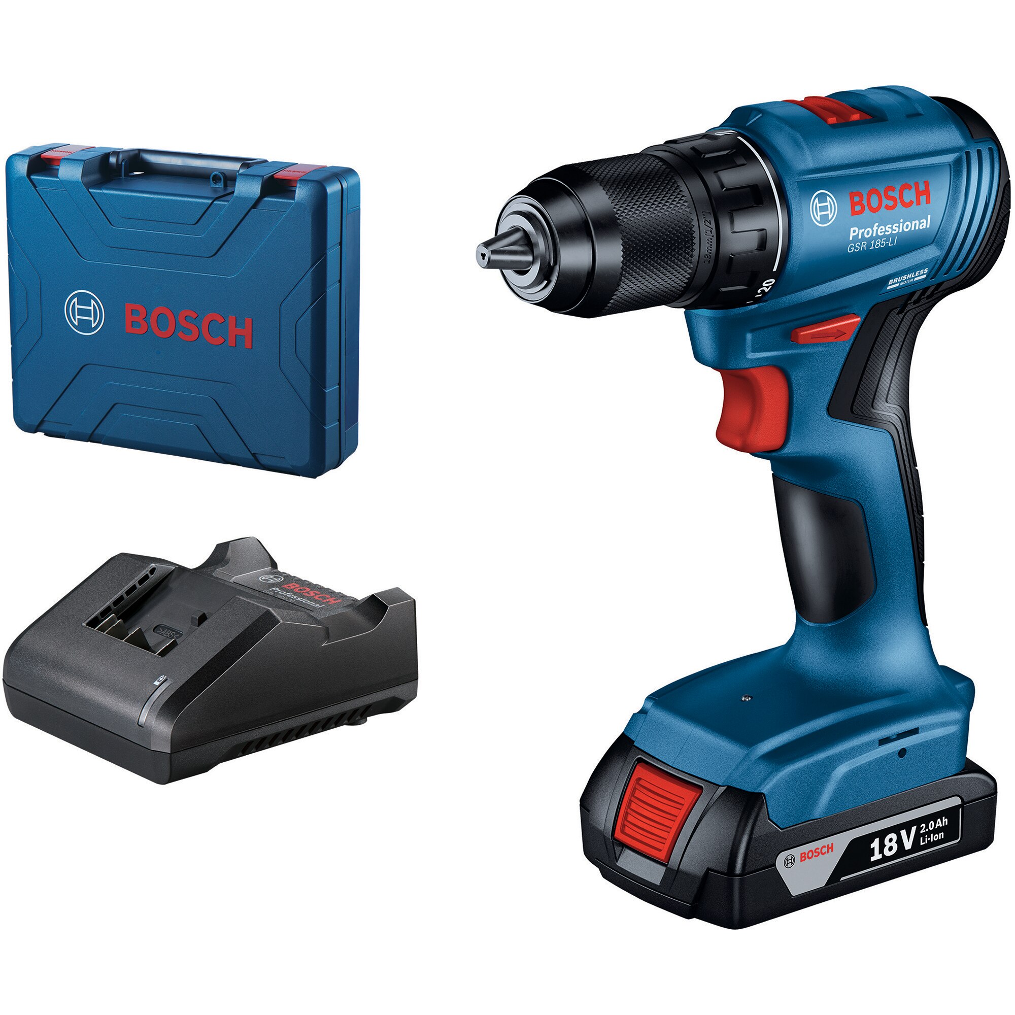 Bosch Professional 06019K3001 cordless drill/driver, 18 V, 1900 RPM, 21/50 Nm, 20+1 torque settings, 35 mm maximum drilling diameter, professional case, 2 Ah battery, charger