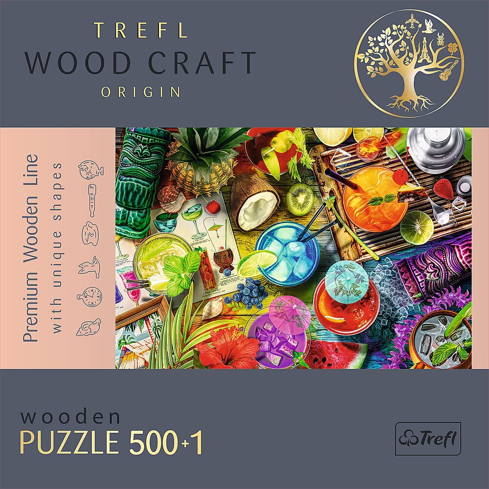 Puzzle din lemn Trefl - Wood Craft, Cocktailurile colorate, 500+1 piese