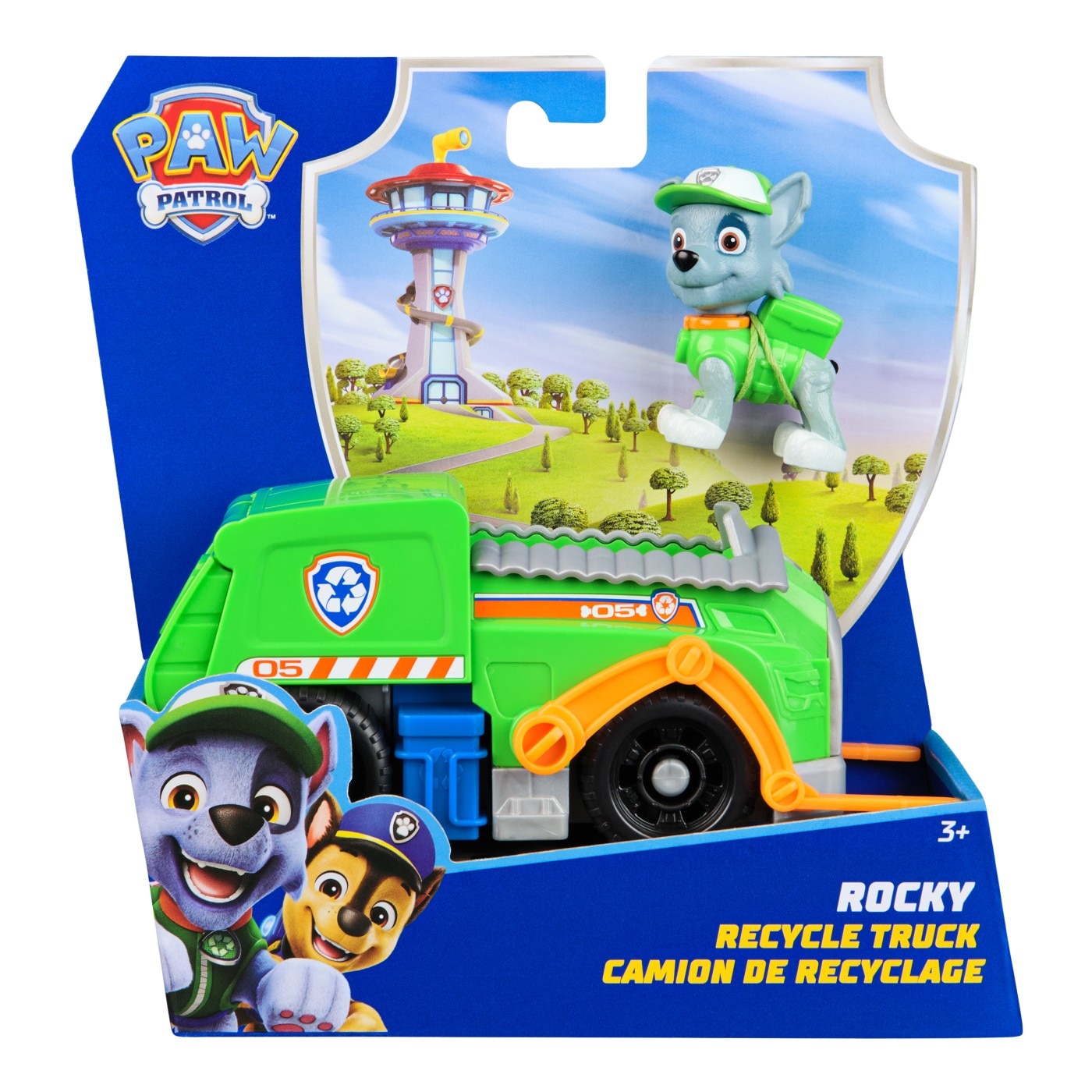 Set Vehicul de Baza Paw Patrol - Camionul de Reciclare si Figurina Rocky