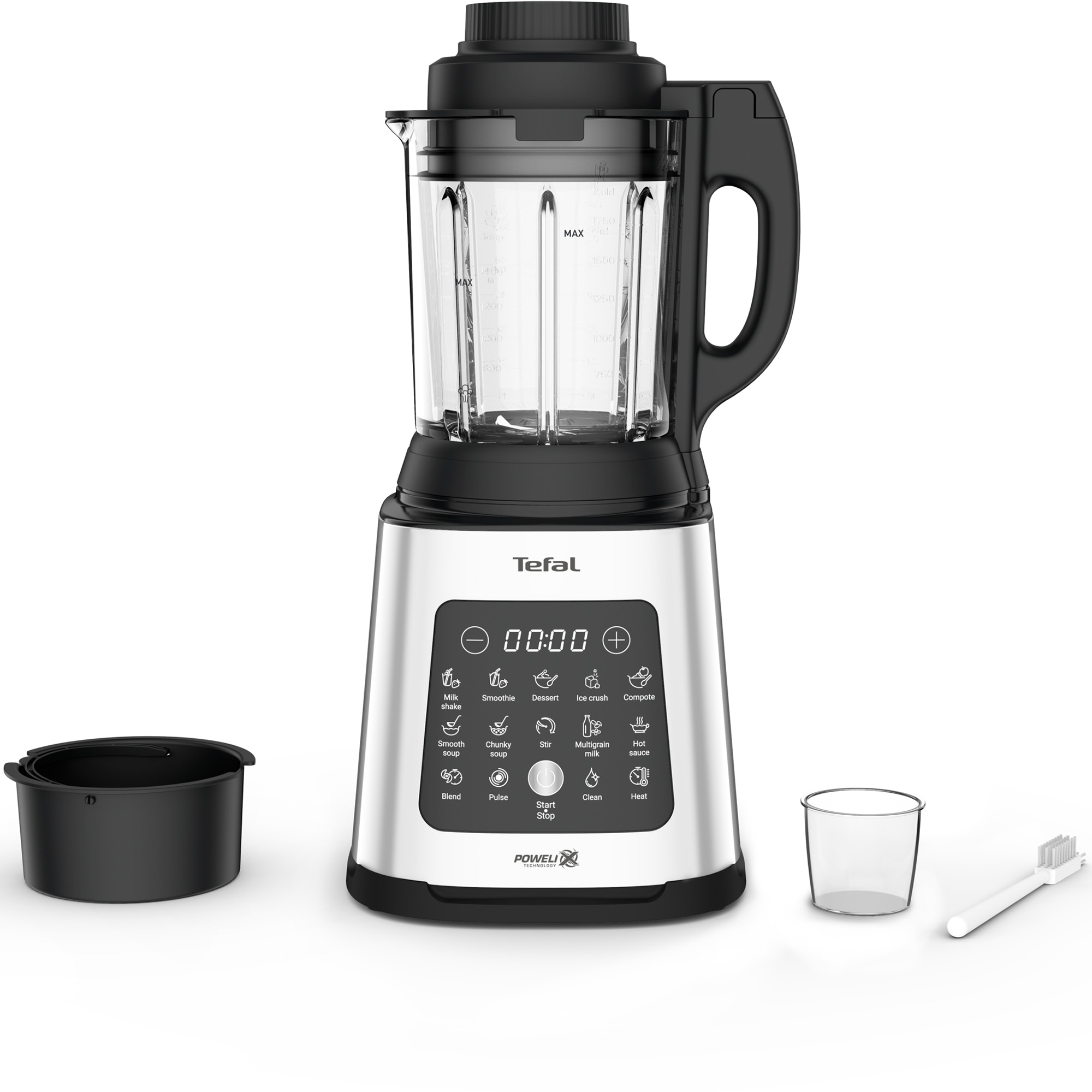 Tefal PerfectMix Cook BL83SD30 Blender, 1400W, 1.75L capacity, variable speed, 10 programs for hot and cold recipes, steam cooking function, ice crushing function, removable Powelix blades, silver-black