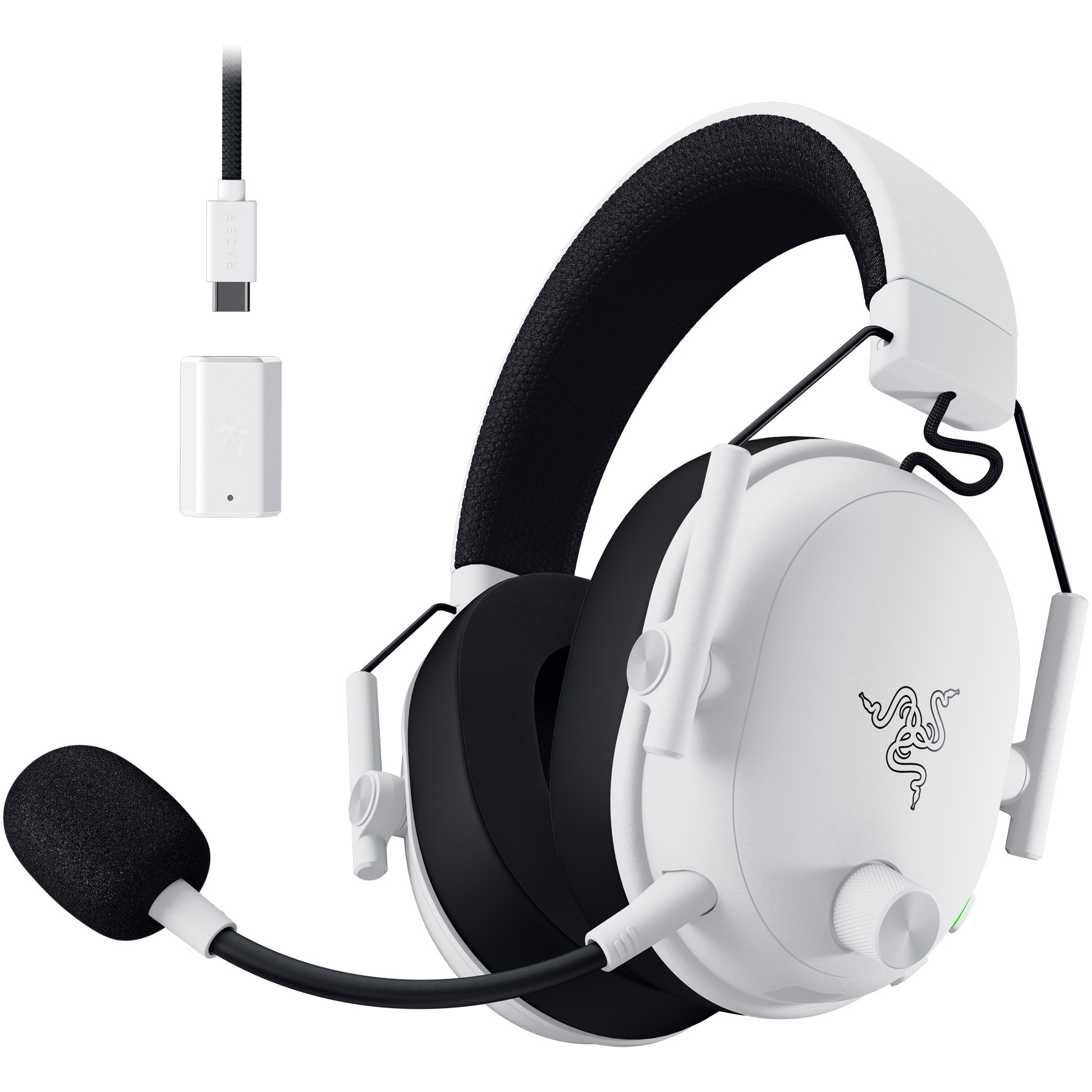 Razer Blackshark V3 wireless gaming headset, unidirectional microphone, THX Spatial audio, active noise isolation, 7.1 sound system, frequency 20 - 28000, 70 hours battery life, white