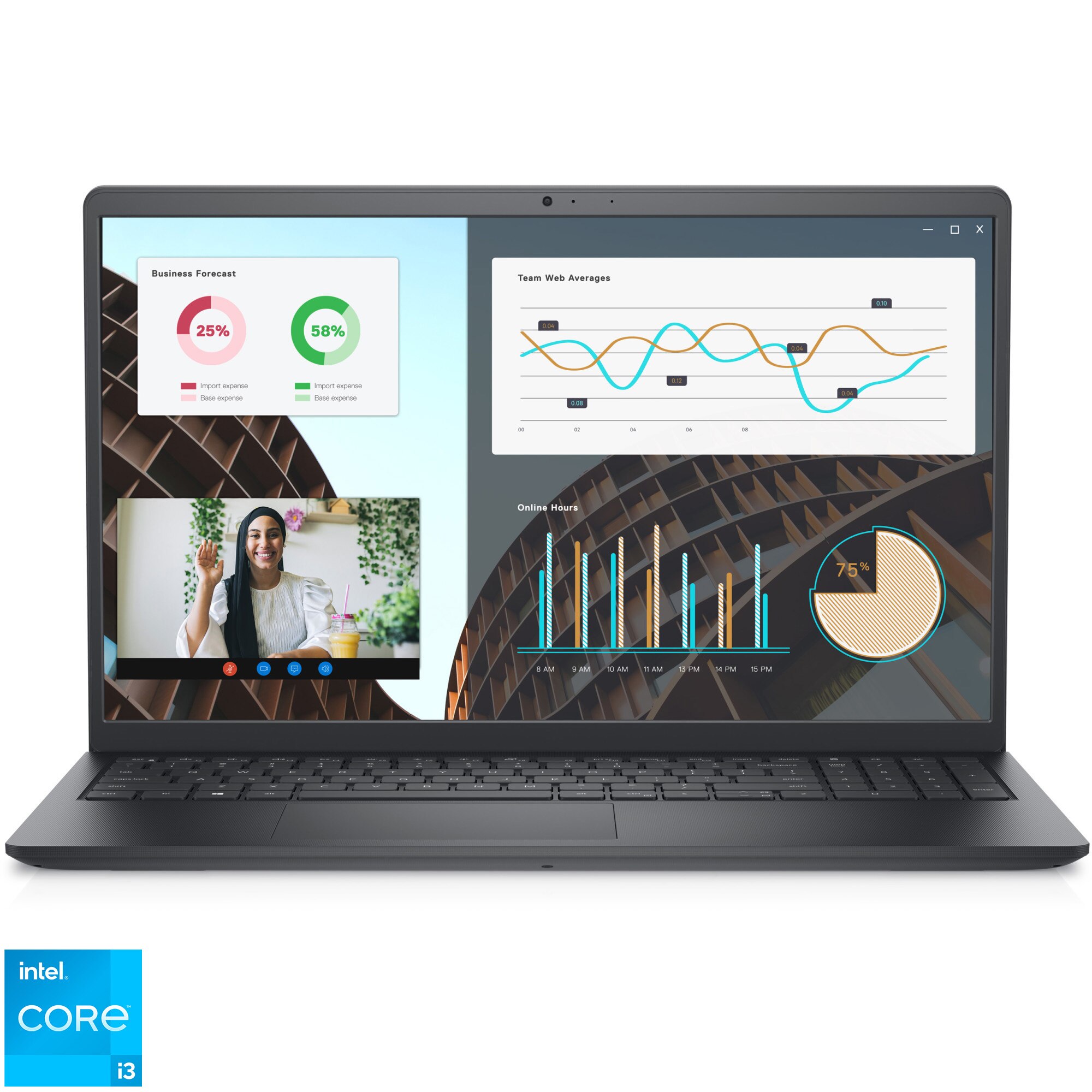 Laptop Dell Vostro 3530 cu procesor Intel® Core™ i3-1305U pana la 4.5GHz, 15.6''. Full HD, 120Hz, 8GB DDR4 RAM, 256GB SSD, Intel® UHD Graphics, Ubuntu, Carbon Black, 3y ProSupport and Next Business Day Onsite Service