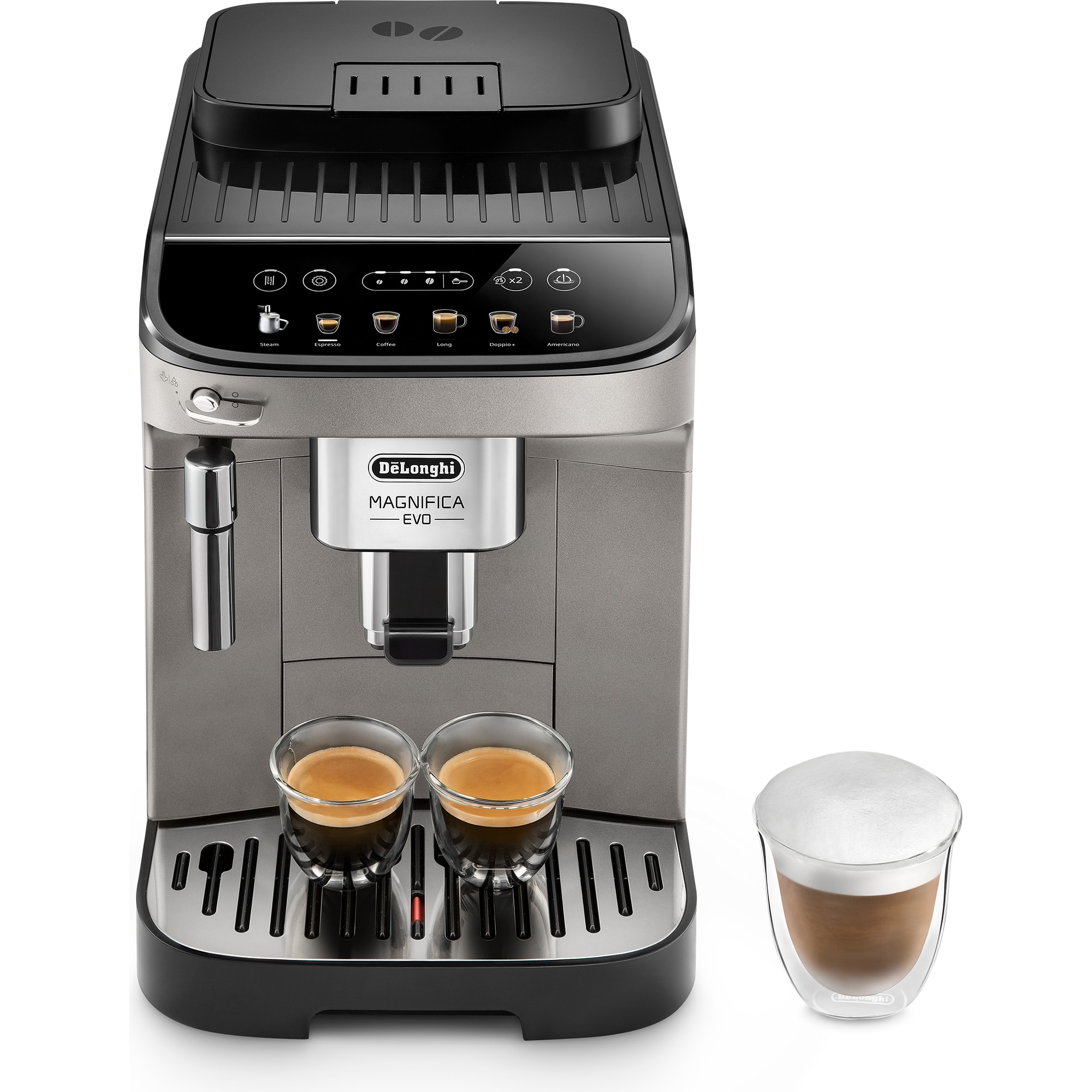 Espressor automat De'Longhi Magnifica Evo ECAM 290.42.TB, 1450W, 7 tipuri de bauturi, 15 bari, Sistem spumare manual, Rasnita cu 13 setari, Negru argintiu