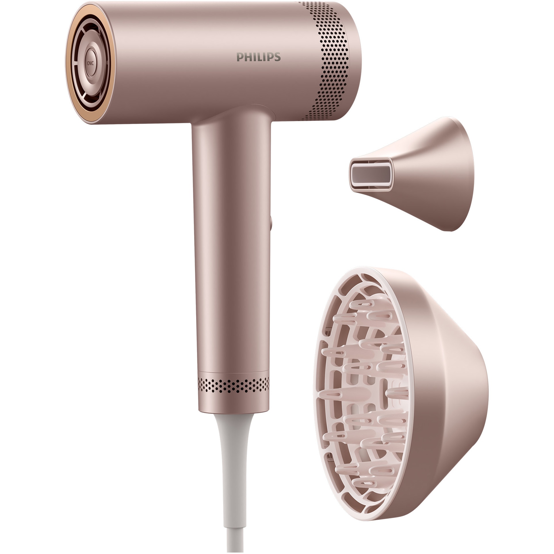 Philips Hair Dryer Series 8000 BHD837/10, ThermoShield tech, ion care, 3 speeds, 7 temps, magnetic diffuser, pink