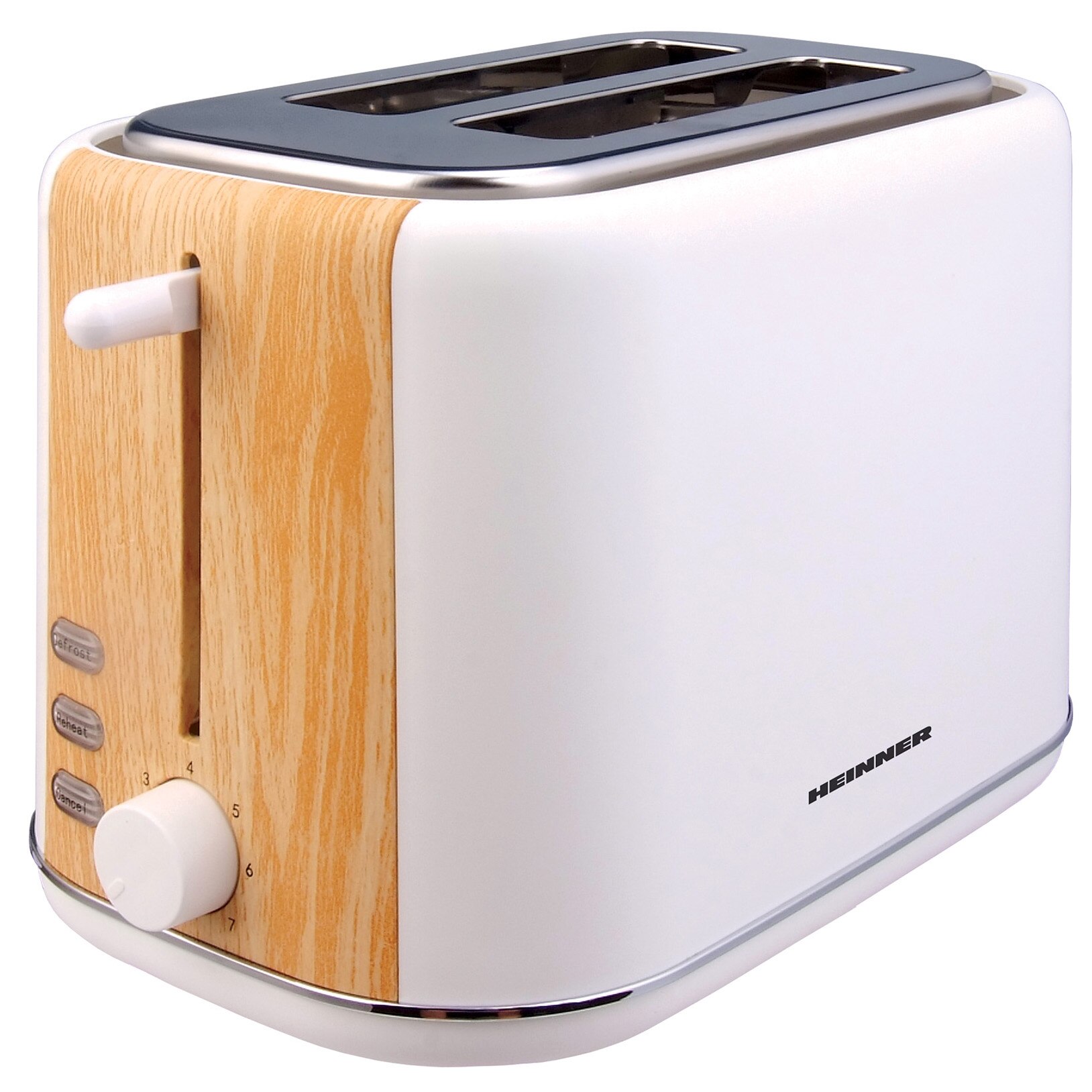 Heinner HTP-WH800BB Toaster, 800 W, 2 slices, defrost, 7 browning levels, White