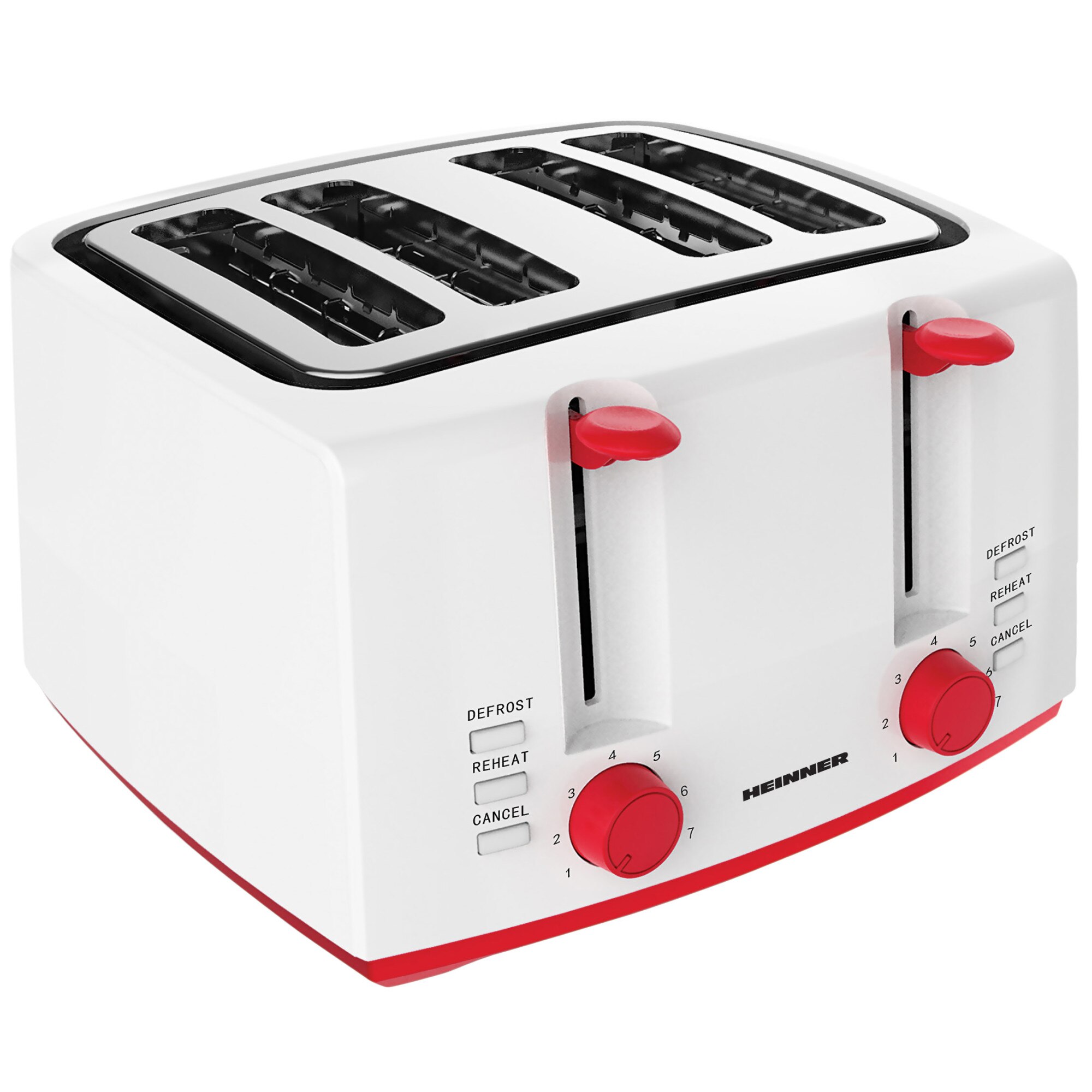 Heinner Panfette 1300 HTP-1300WHR Toaster, 1100W, 4-slice capacity, 7 browning levels, White/Red