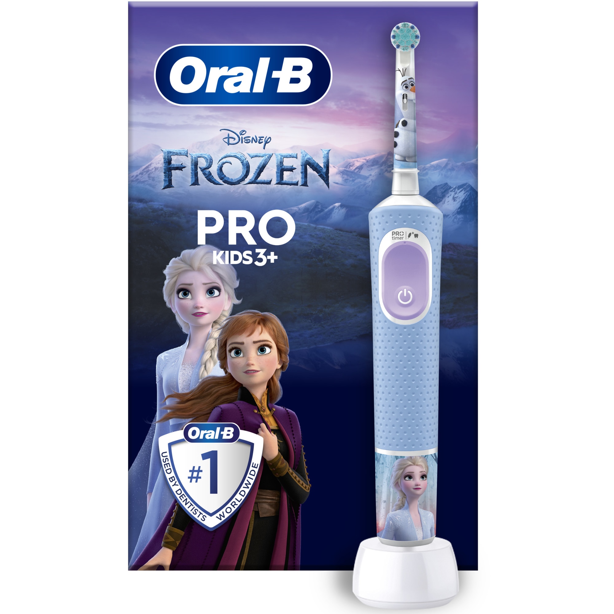 OralB Pro Kids Frozen electric toothbrush, 2D clean, 2 programs, 1 end, 4 stickers, for 3+, Blue