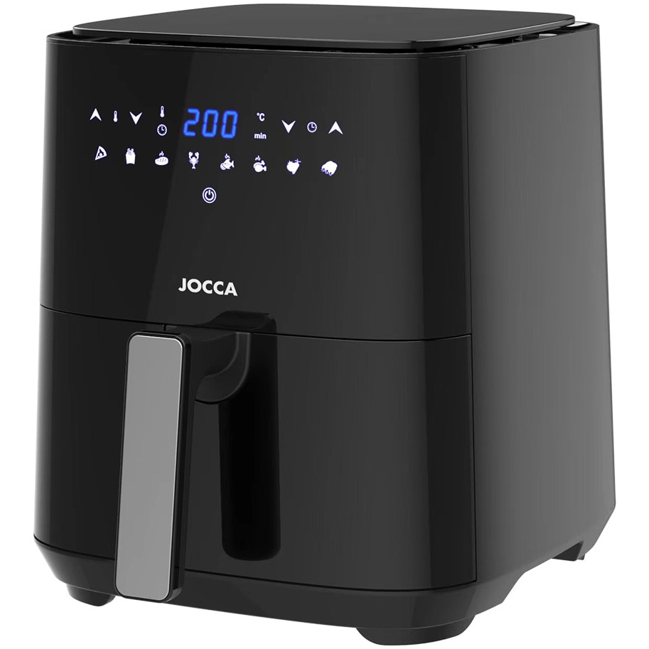 Hot air fryer, oil-free, Jocca 2720, 1450W, 5L, touch control, LED display, 8 preset programs, non-stick grill, overheating protection, black