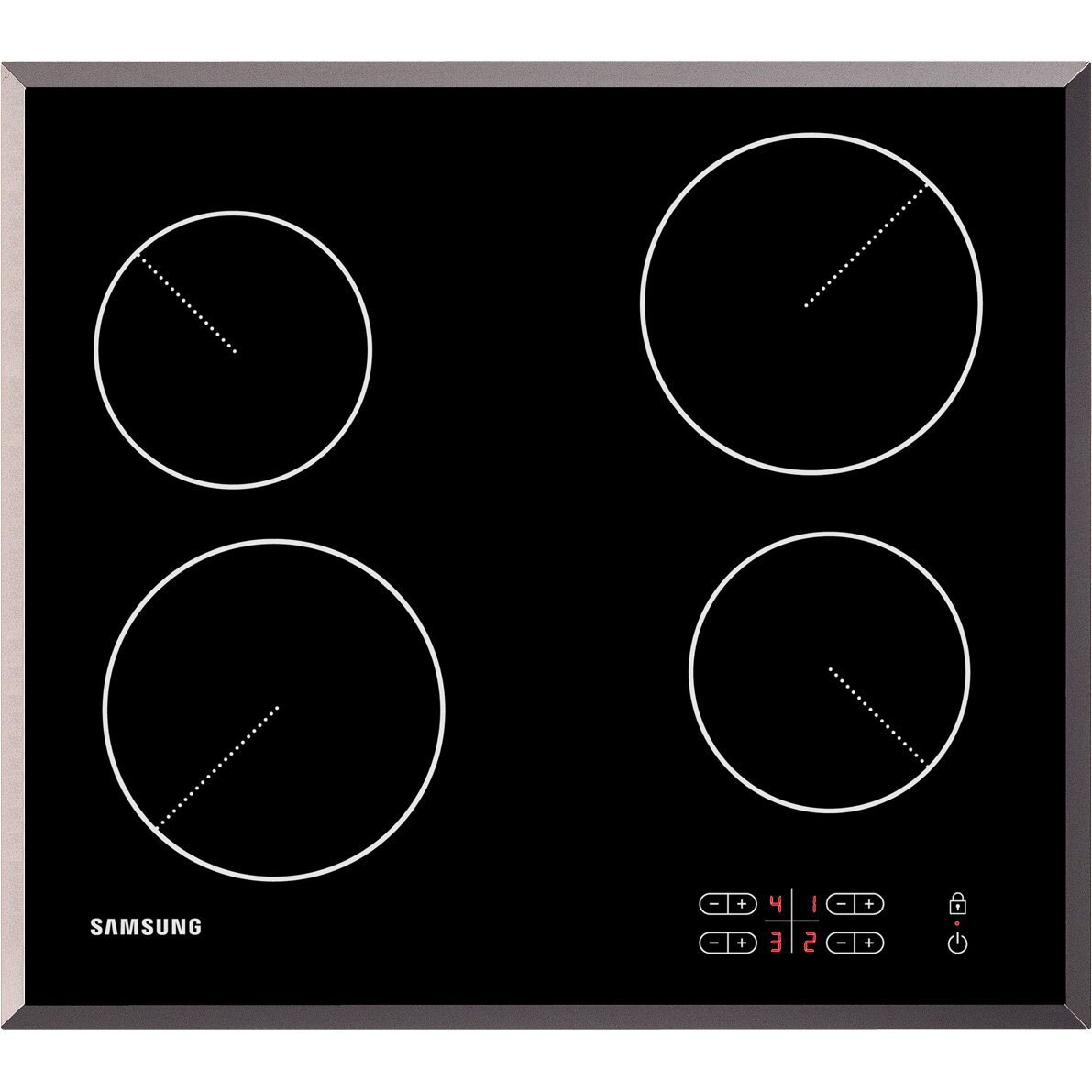 Plita incorporabila Samsung C61R2AAST/BOL, Vitroceramica, Touch, LED, Child Lock, Rama inox, Sticla neagra