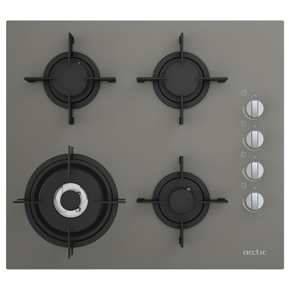 Plita incorporabila Arctic ARSGW64120SMG, Gaz, 4 arzatoare, Arzator wok, 60 cm, Gri