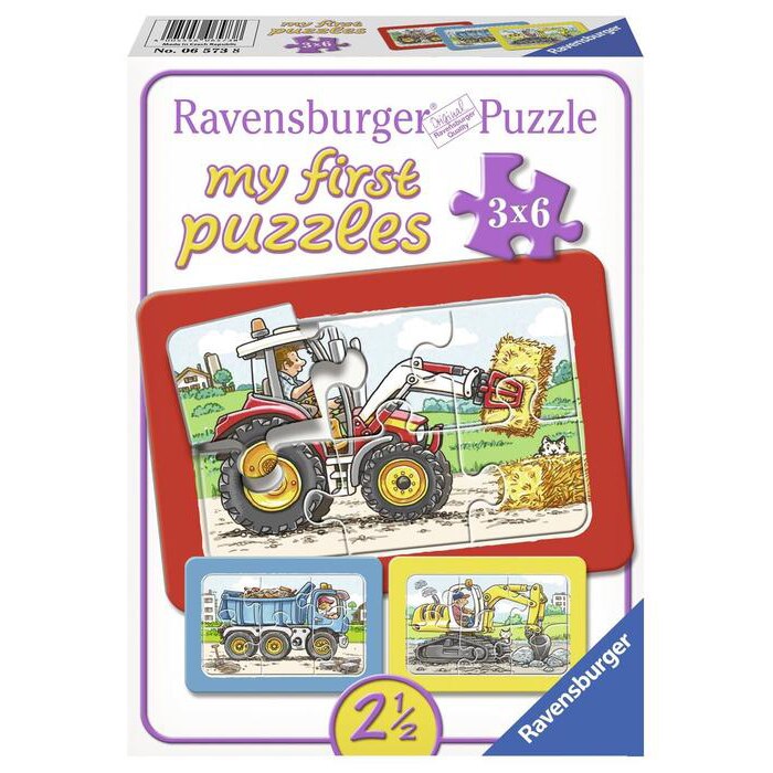 Puzzle Ravensburger My First Puzzles - Excavator, tractor si basculanta, 3X6 piese