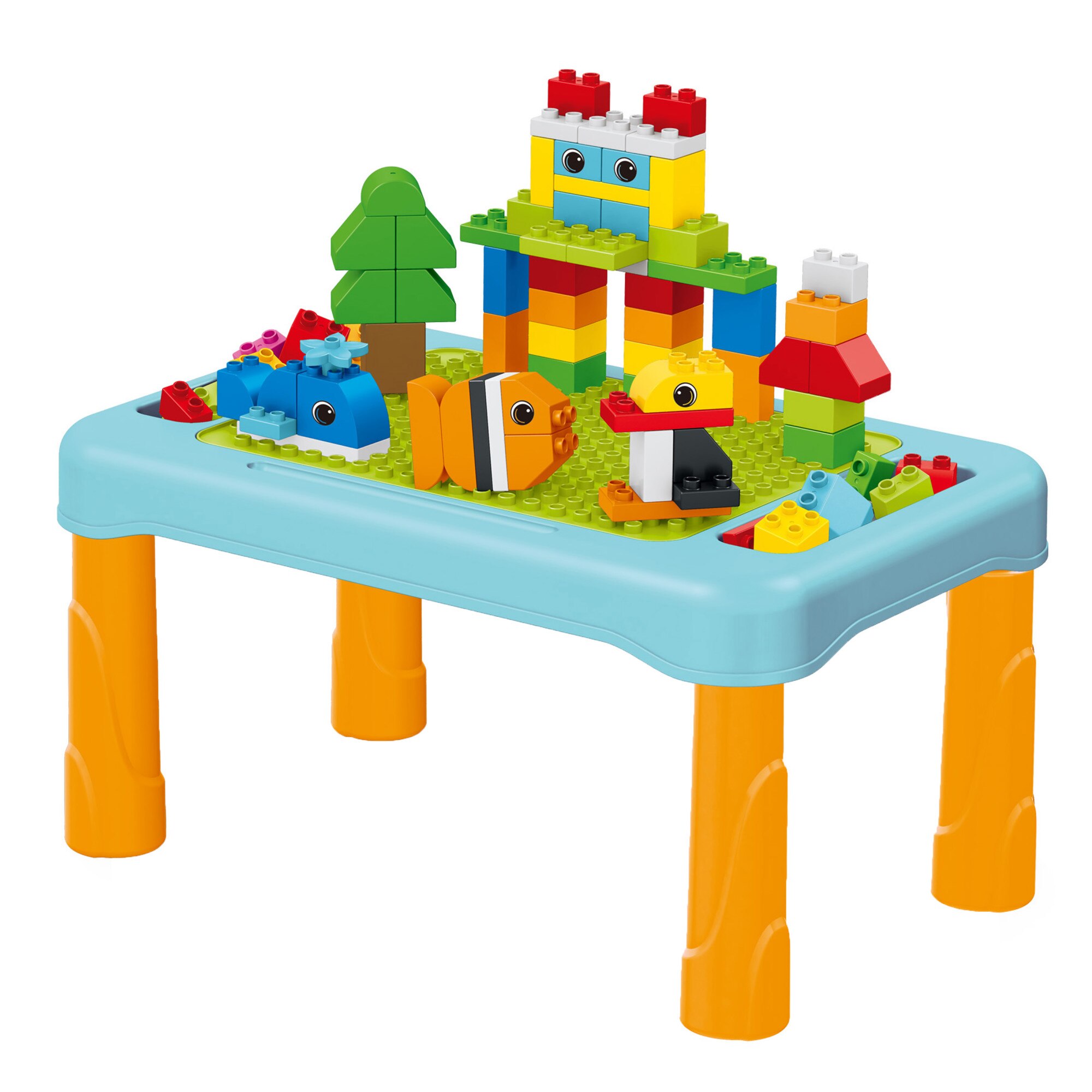 Set masuta de constructie si cuburi Mappy, 56 piese, Orange / Bleu