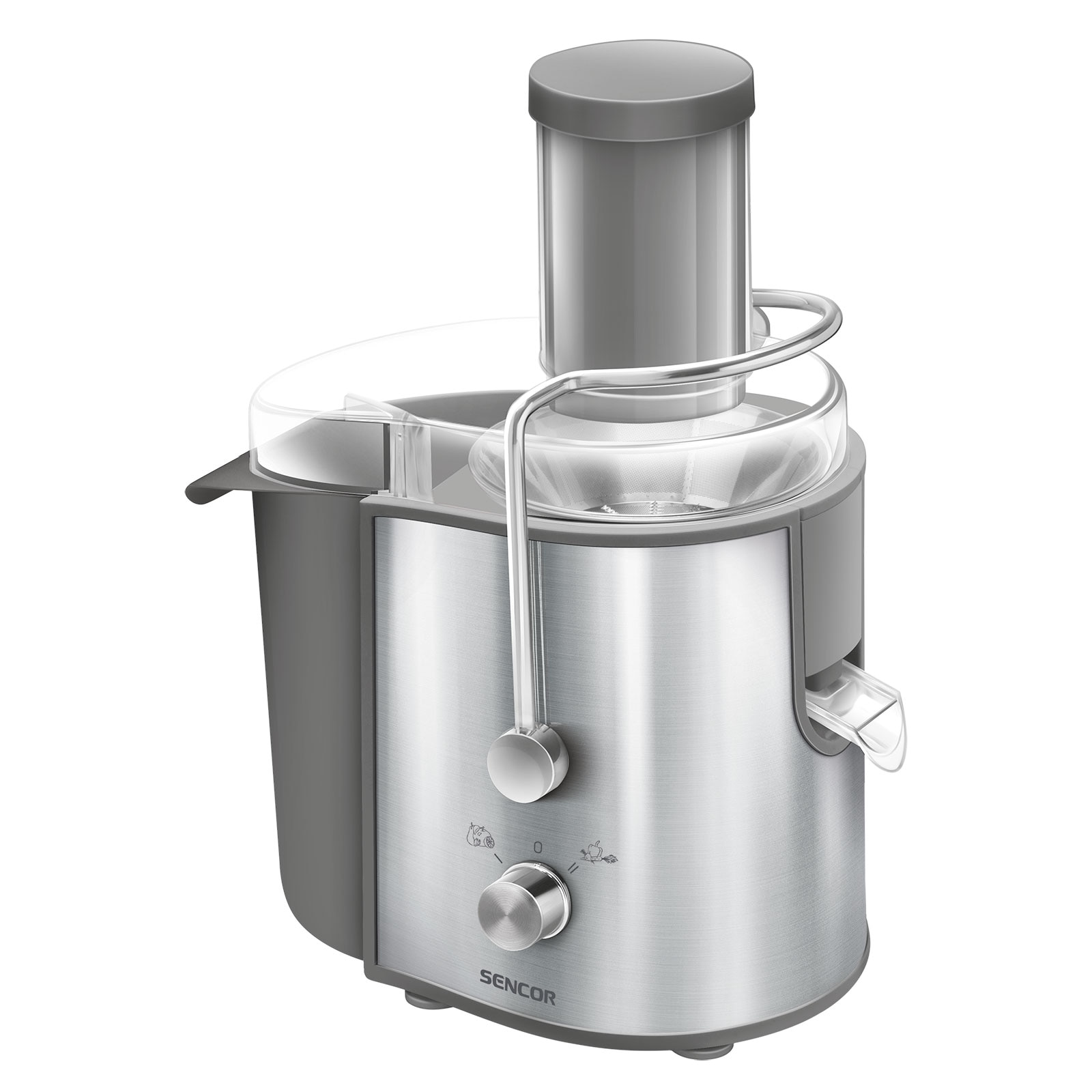 Sencor SJE 1055SS fruit and vegetable juicer, 800 W, 0.75 l, 2 speeds, 1.6 l pulp container, Silver