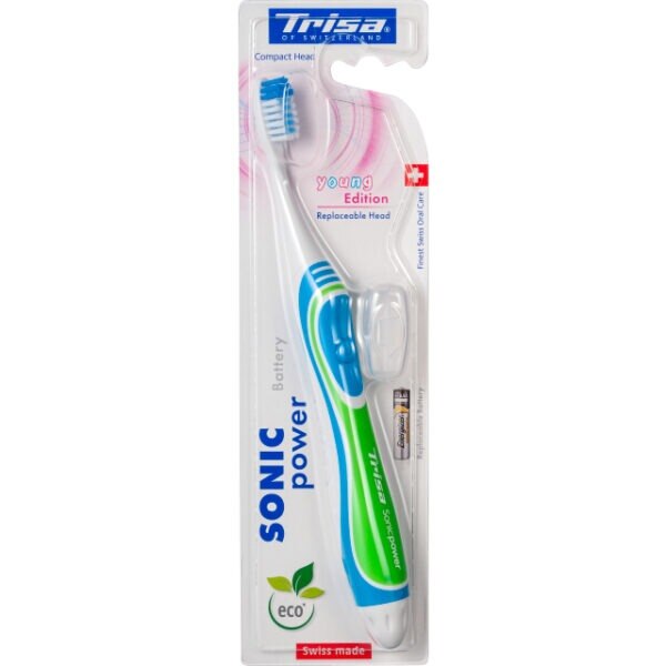 Trisa Sonic Power Battery Young Edition Electric Toothbrush 661880, 22,000 vibrations/min, 1 x AAA battery, green
