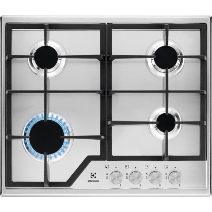 Plita incorporabila Electrolux KGS6426SX, Gaz, 4 arzatoare, Aprindere electrica, Dispozitiv de siguranta, Gratare fonta, 60 cm, Inox