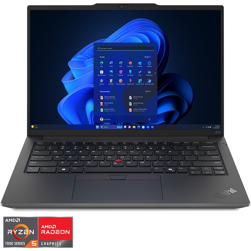 Laptop Lenovo ThinkPad E14 Gen 6 cu procesor AMD Ryzen™ 5 7535HS pana la 4.55GHz, 14" WUXGA, IPS, 32GB DDR5 RAM, 1TB SSD, AMD Radeon™ 660M Graphics, Windows® 11 Pro, Black, 3Y Onsite upgrade