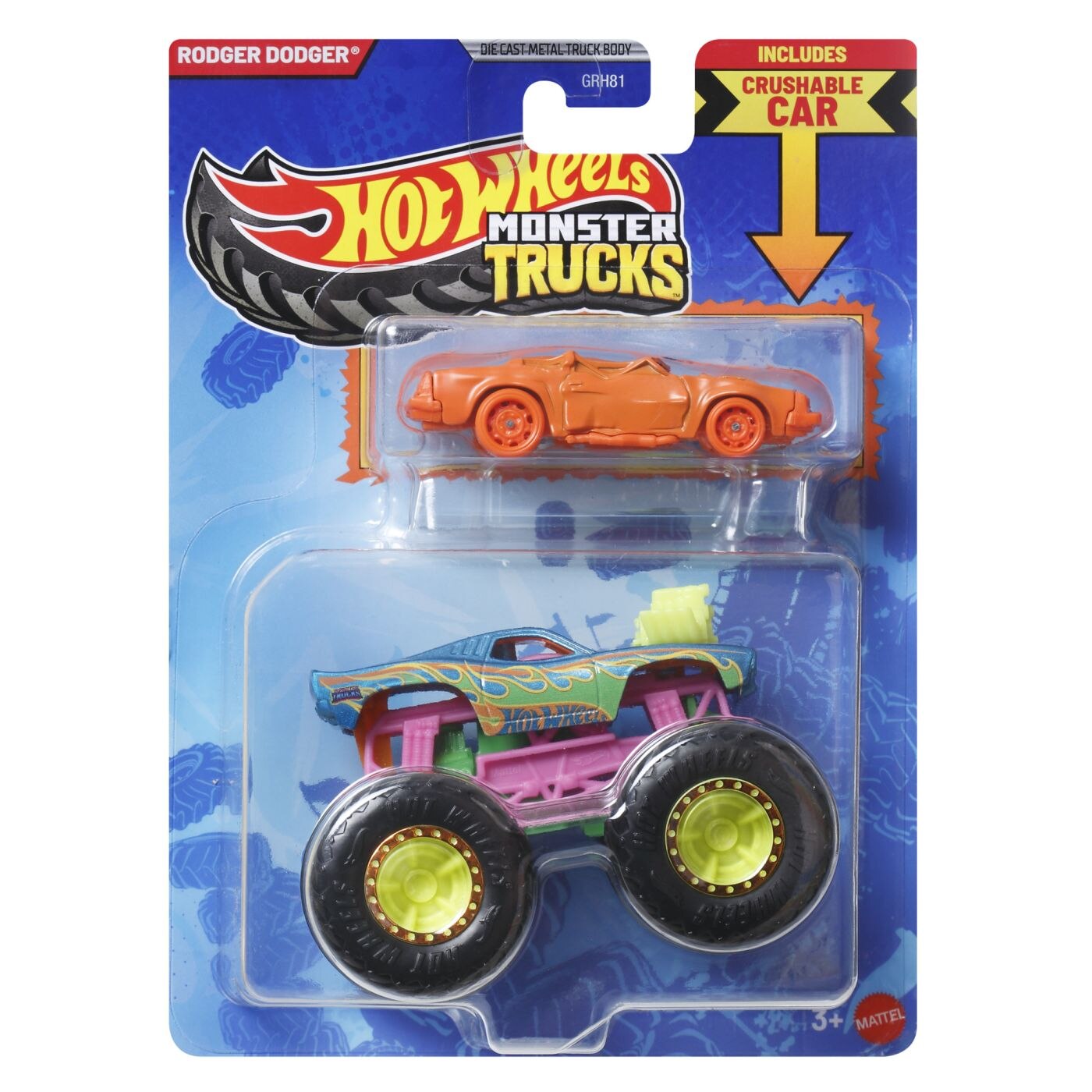 Set 2 masinute Hot Wheels - Monster Truck si masinuta metalica, Rodger Dodger