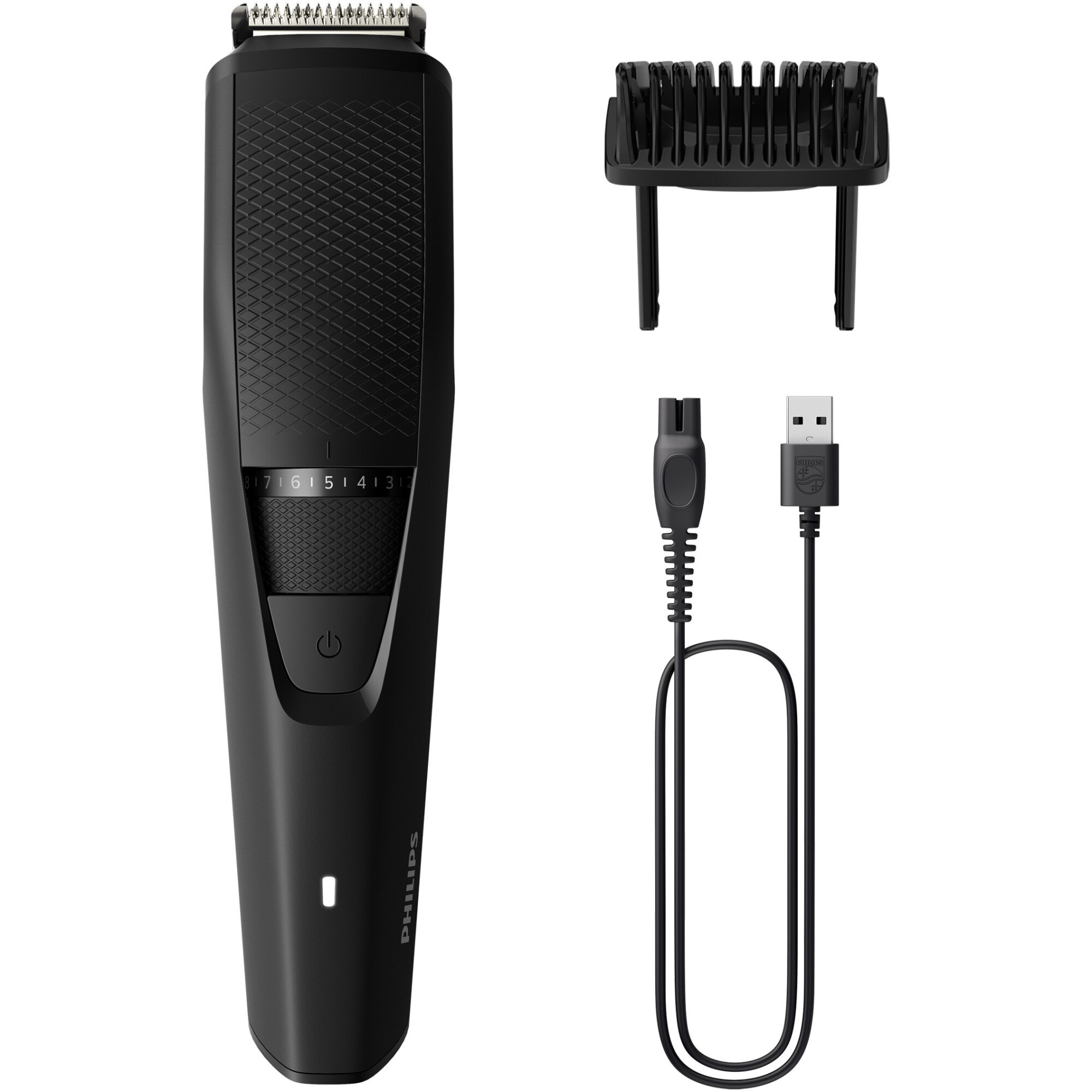 Beard trimmer Philips BT323415, Stainless steel blades with automatic sharpening, 0510mm, cordless use, 60 min, Black