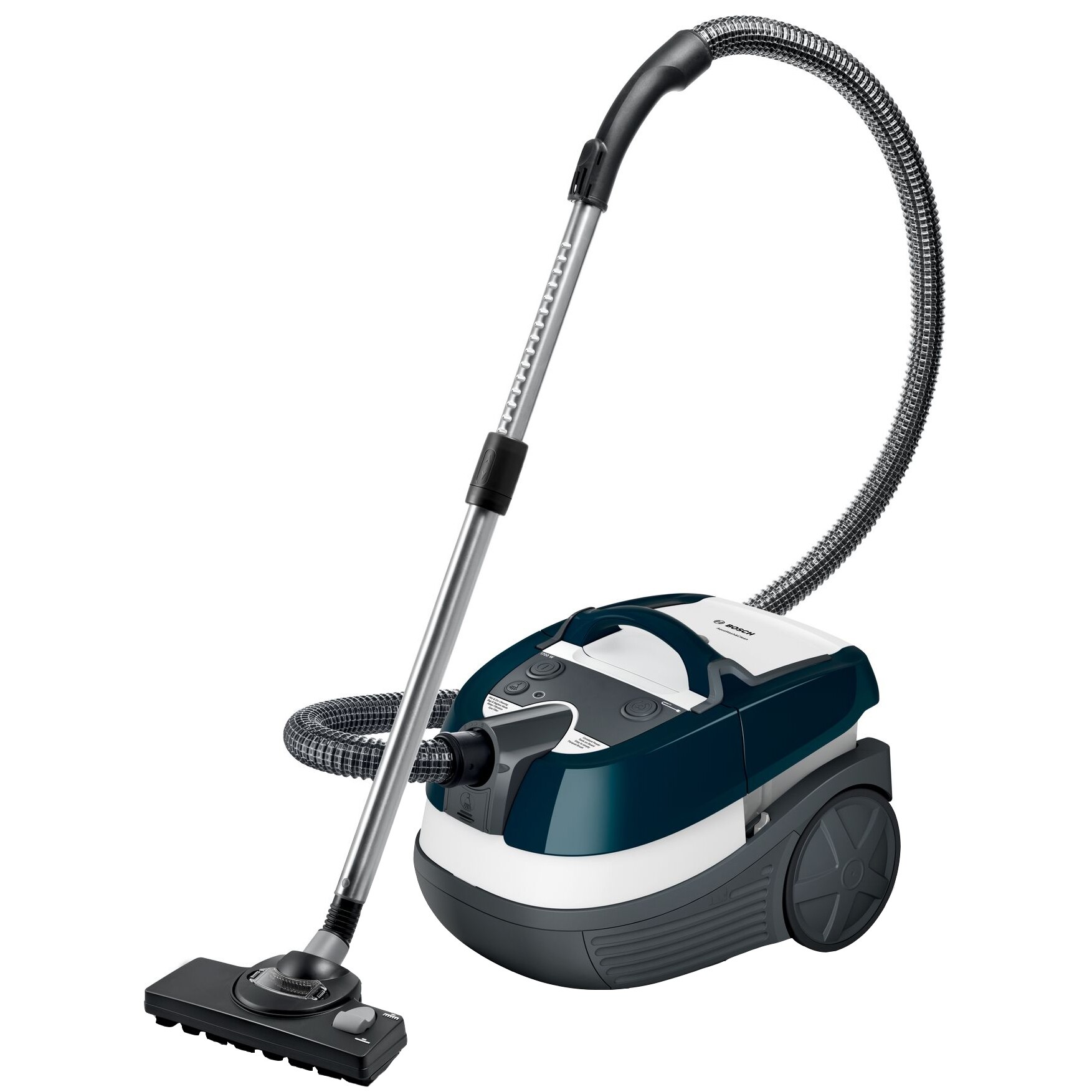 Vacuum cleaner with washer Bosch BWD41720, 1700 W, 5 L, Epa filter, Parquet brush, White Turquoise
