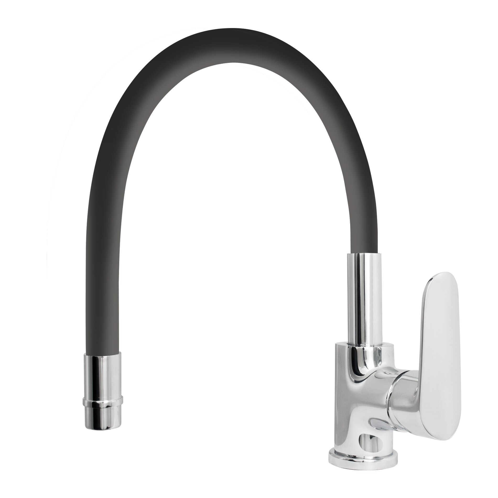 Baterie bucatarie Idrobric Torpedo, pipa inalta orientabila, cartus ceramic, racord flexibil inox F3/8, 40 cm, kit de montaj rapid, Crom lucios/negru