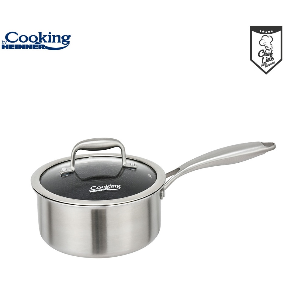 Cooking by Heinner Titanium saucepan with glass lid, 3 layers, stainless steel, induction, 18 x 9 cm, 2 L