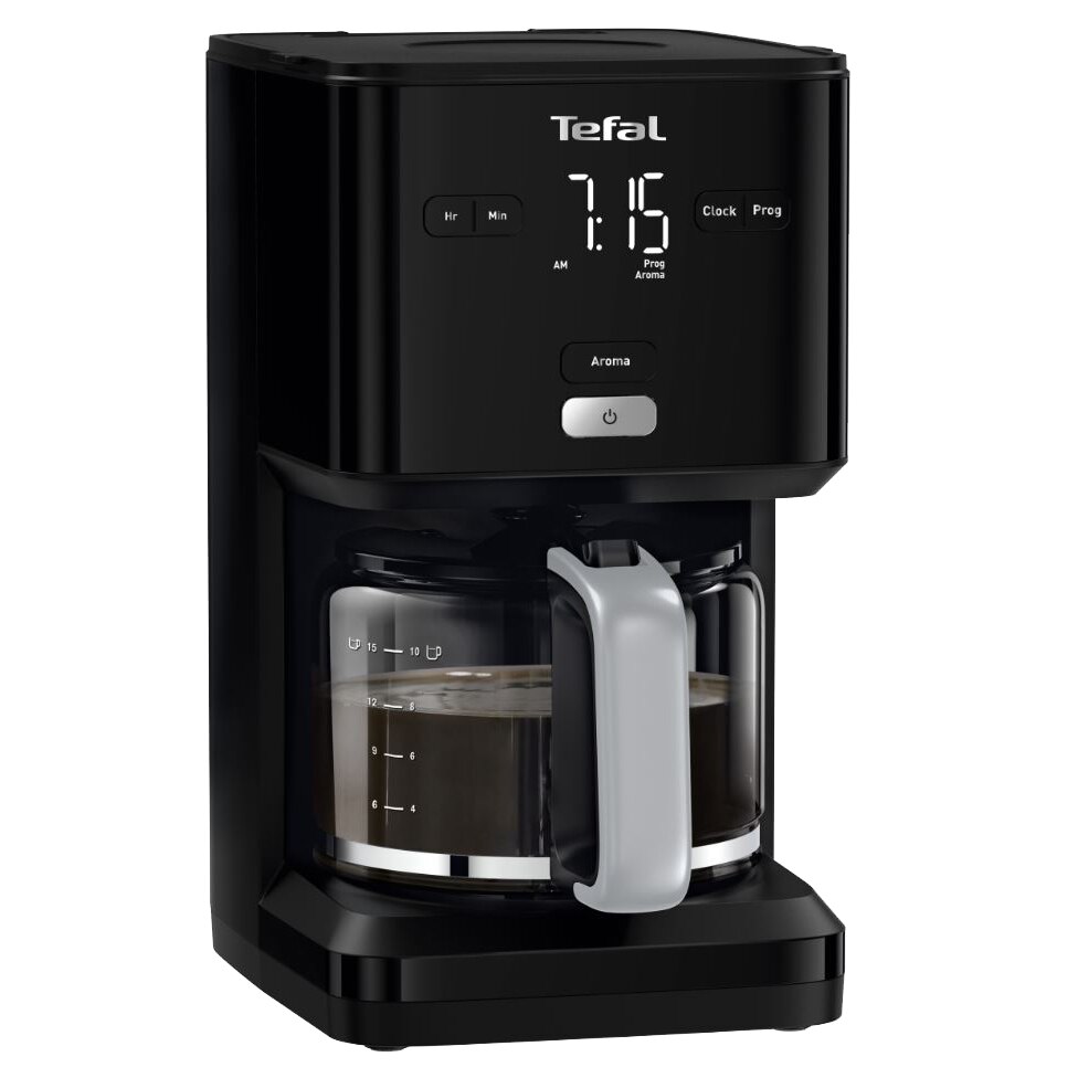 Tefal Smart'n Light CM600810 coffee maker, 1000W, 1.25 l, digital display, auto OFF function, anti-drip system, glass carafe, keep warm function, removable filter holder, black