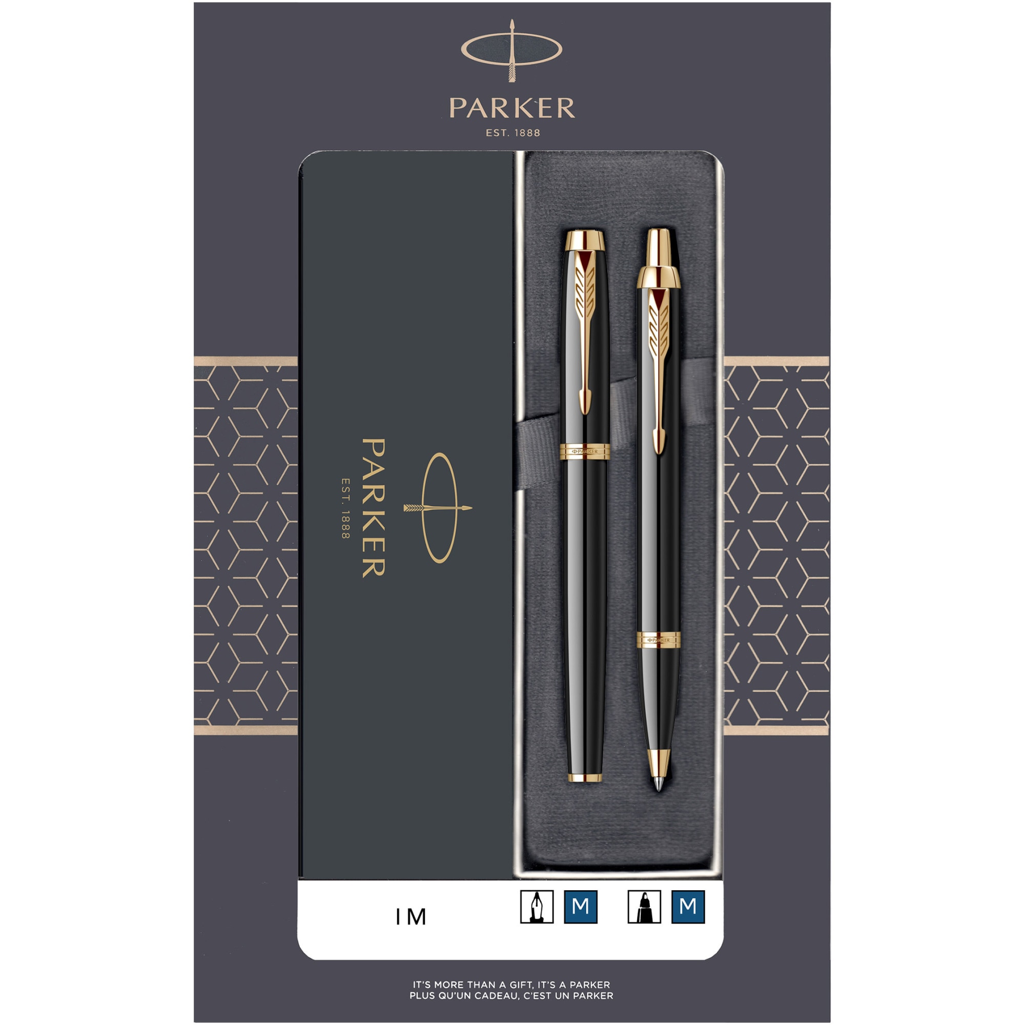 Parker Pen + IM Royal GT black lacquer ballpoint pen set in gift box with window