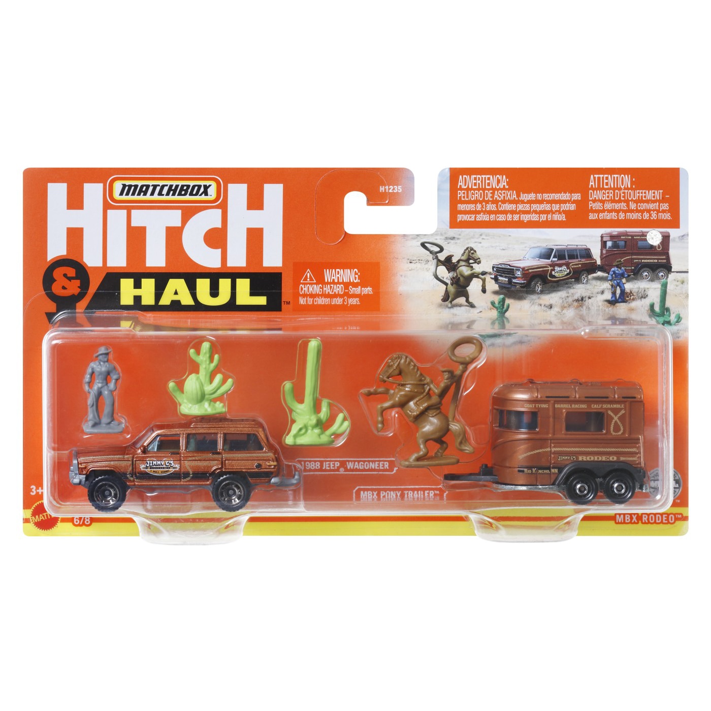 Set 2 vehicule Matchbox Hitch & Haul - Rodeo 1988 Jeep Wagoneer, Pony Trailer, 1:64