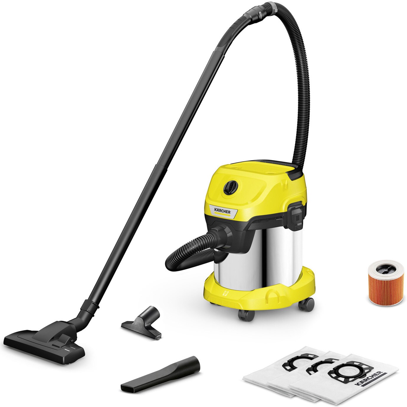 Karcher WD 3 S Home wet-dry vacuum cleaner, 1000 W, 15l, stainless steel, home vacuum accessories