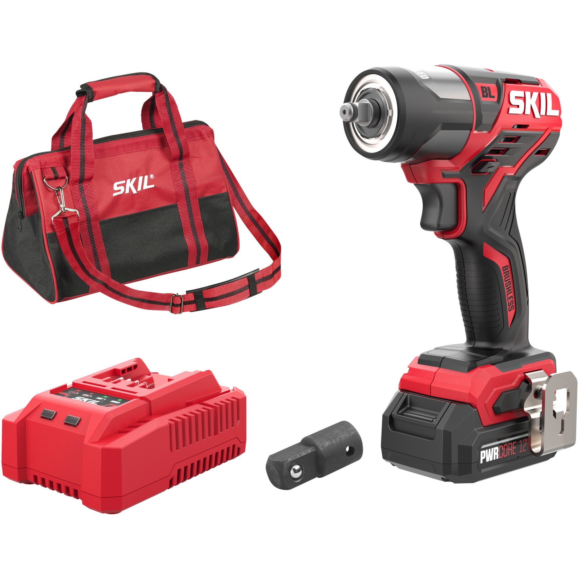 Skil Red SD1E2280DA cordless impact driver, 12 V, Brushless motor, compact 2500 rpm, 140 Nm, with 360 ring LED, 1 2.0 Ah battery, charger and carrying bag