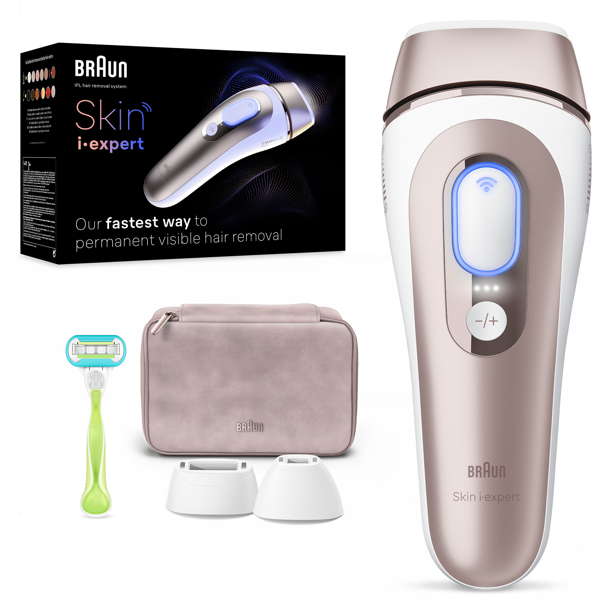 Braun Skin iExpert PRO 7 PL7253 IPL Epilator Skin iExpert Technology, Real-time Feedback, 400,000 pulses, 10 intensity levels, 125 pulses per minute, Precision head, Wide head, Travel kit, Pink
