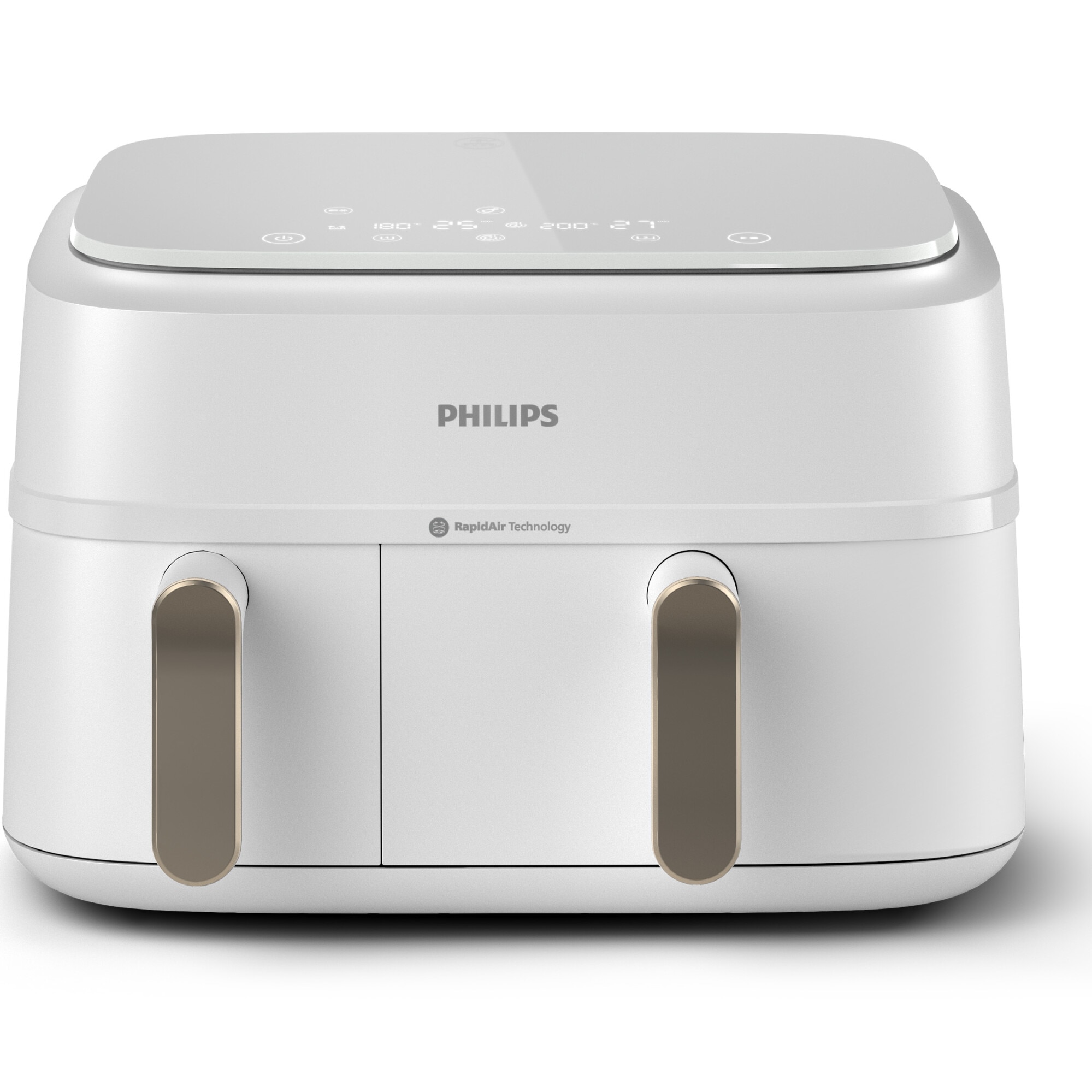 Philips Airfryer Series 3000 NA353/10 double hot air fryer, 2 cooking baskets, 9L capacity, digital display, touch screen, 8 preset programs, RapidAir Plus technology, Color: white