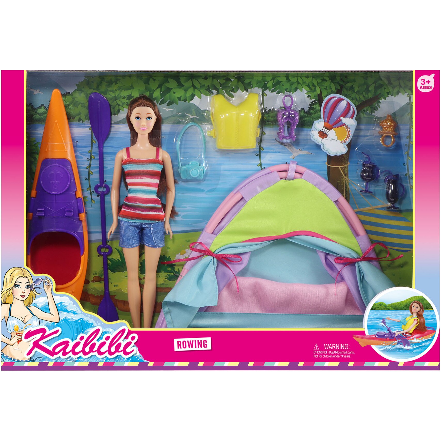 Set papusa Mappy 29 cm, cu accesorii pentru camping si boating