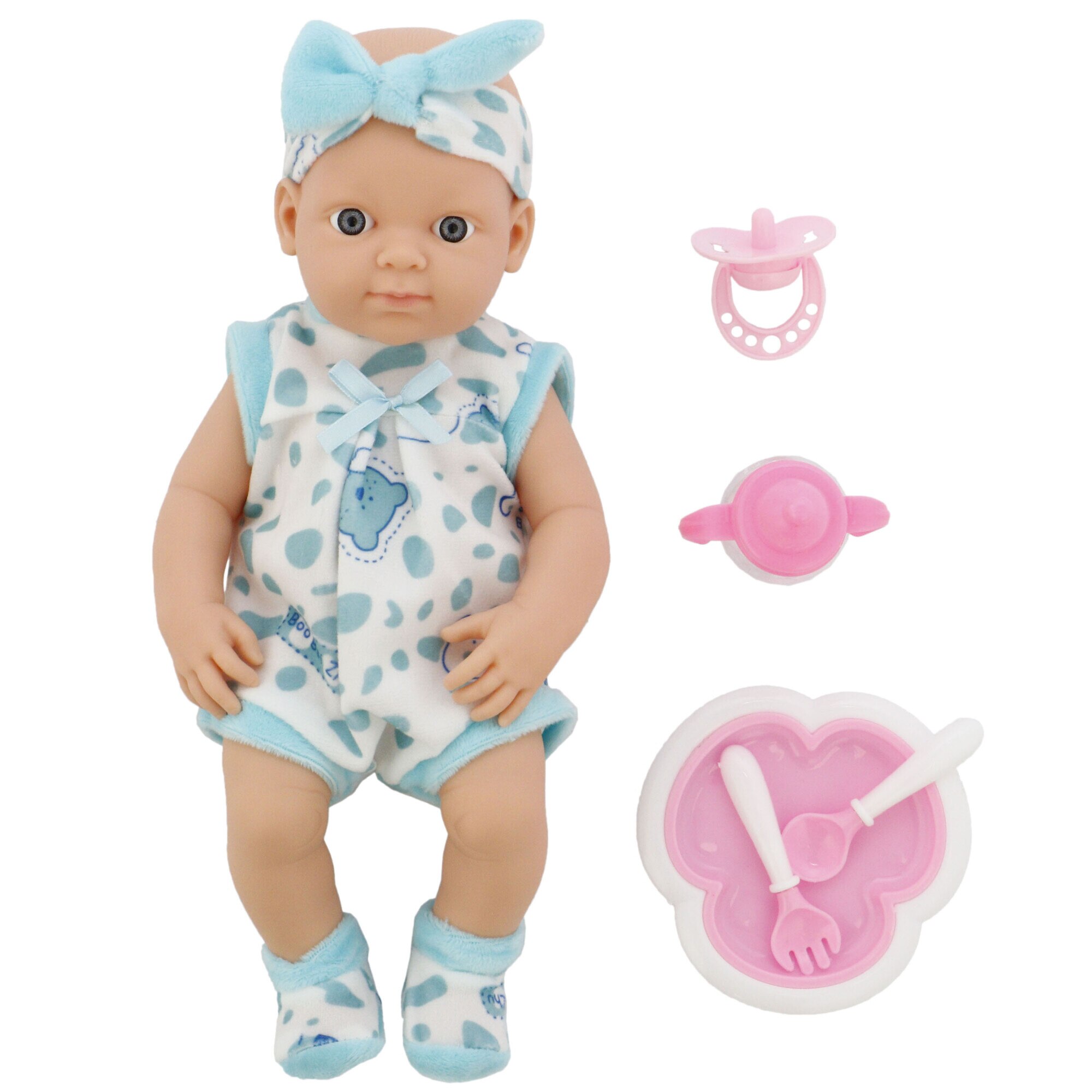 Papusa bebelus Mappy Baby 30 cm, cu accesorii, Alb / Bleu