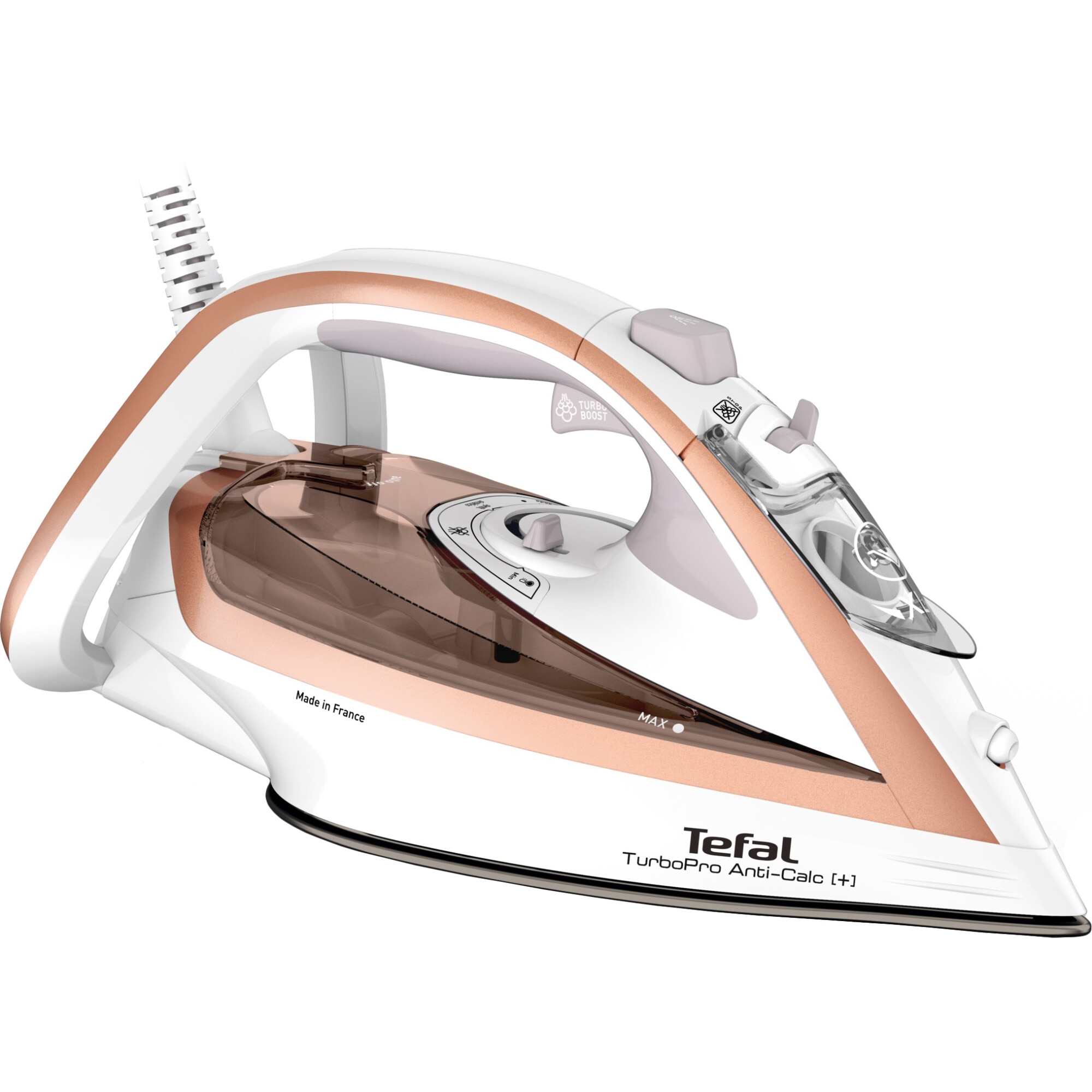 Tefal Turbo Anti-Calc FV5697E1 iron, 3000W, steam jet 270 g/min, variable steam 0-50 g/min, anti-calc collector, automatic shut-off, white/pink