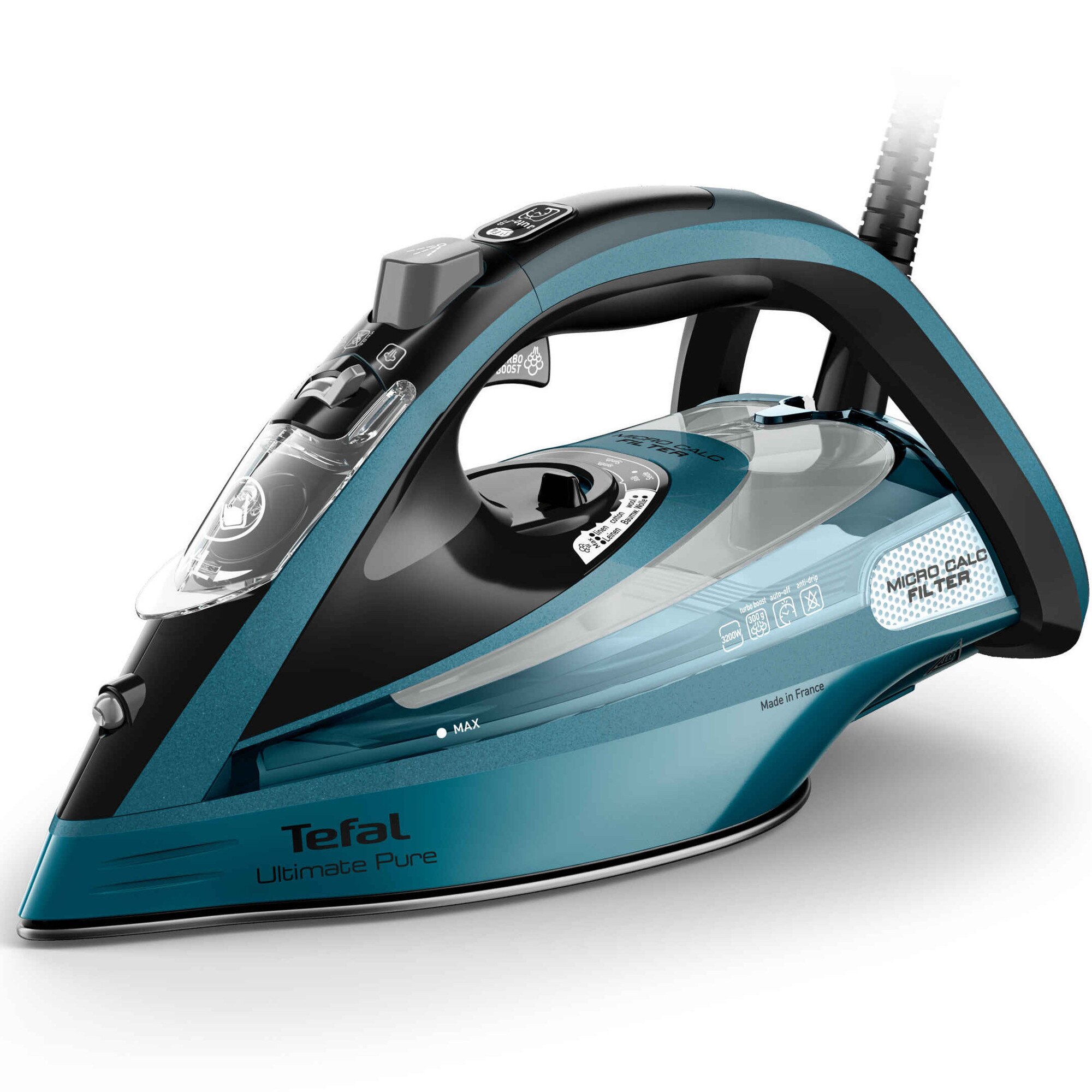Tefal steam iron, 3200W, 300g/min jet, 60g/min continuous steam, AutoClean soleplate, white/blue