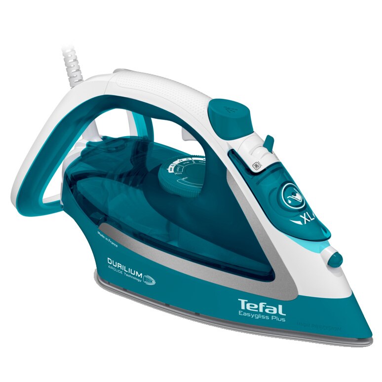 Iron Tefal FV5737E0 EasyGliss Plus, 2500W, Durilium Airglide soleplate, steam jet 45gmin, water tank 270ml, autooff, turquoise