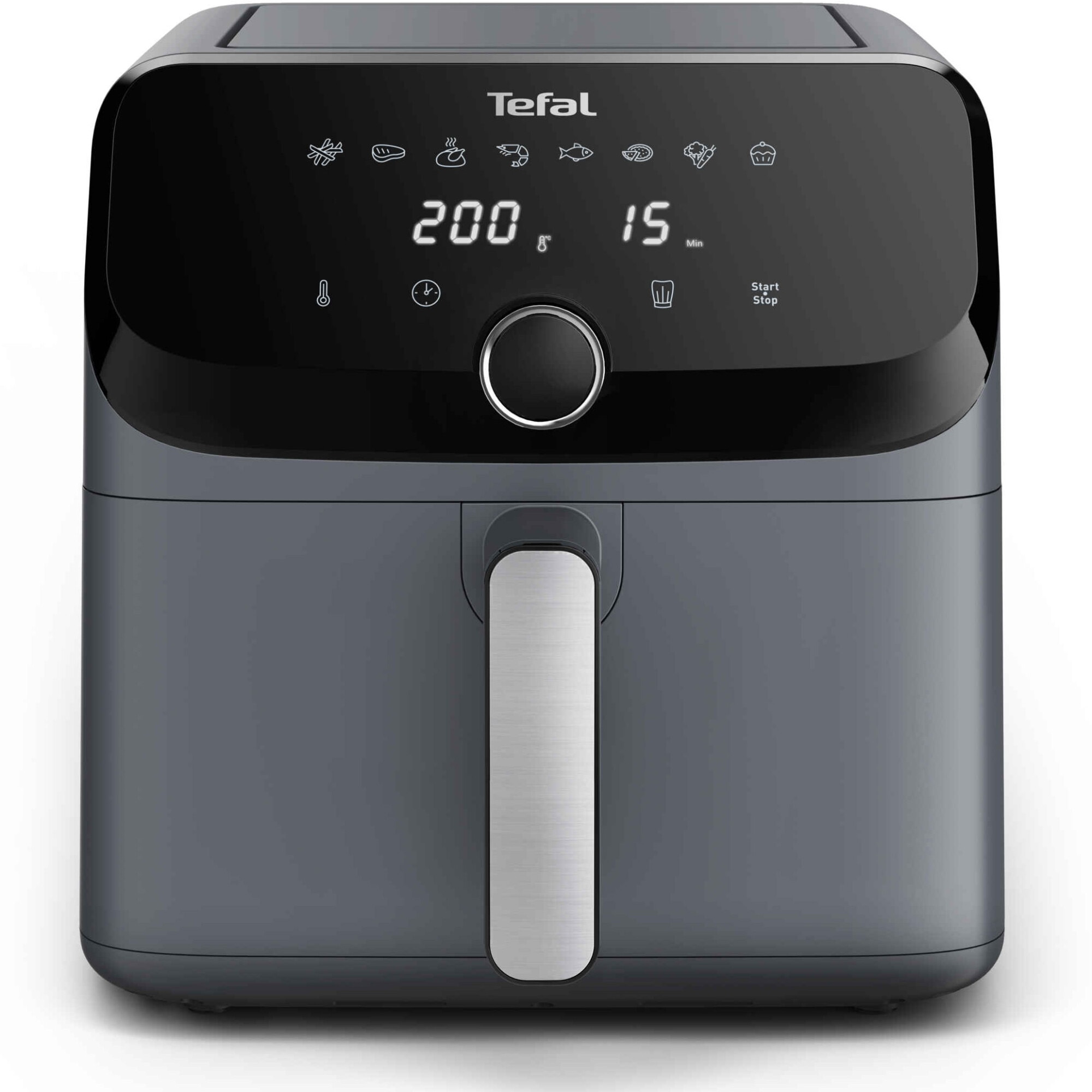 Tefal Easy Fry Mega EY855BE0 hot air fryer, 2020W, 7.5 L capacity, 8 automatic programs, removable non-stick bowl, LCD display, adjustable temperature 80°C to 200°C, timer up to 60 minutes, gray