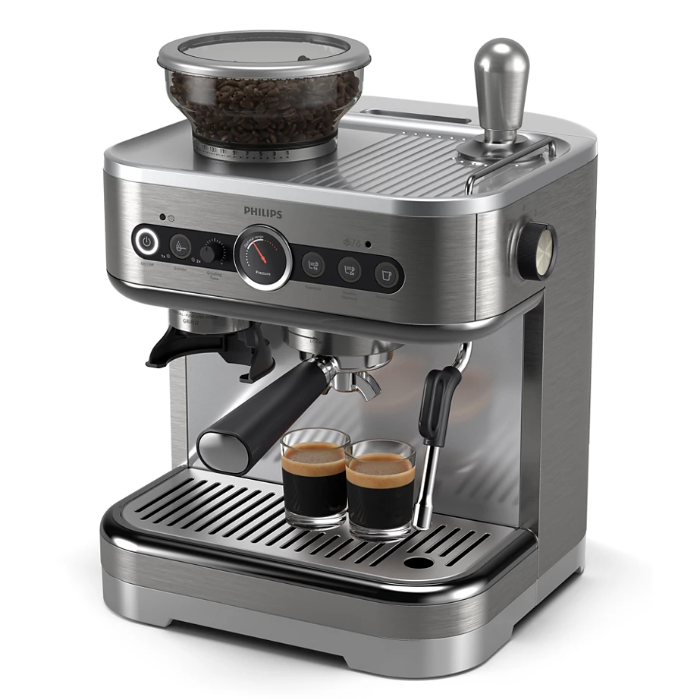 Philips Barista Brew PSA3218/01 espresso machine: 15 bar, metal grinder, 250g bean container, silver metallic