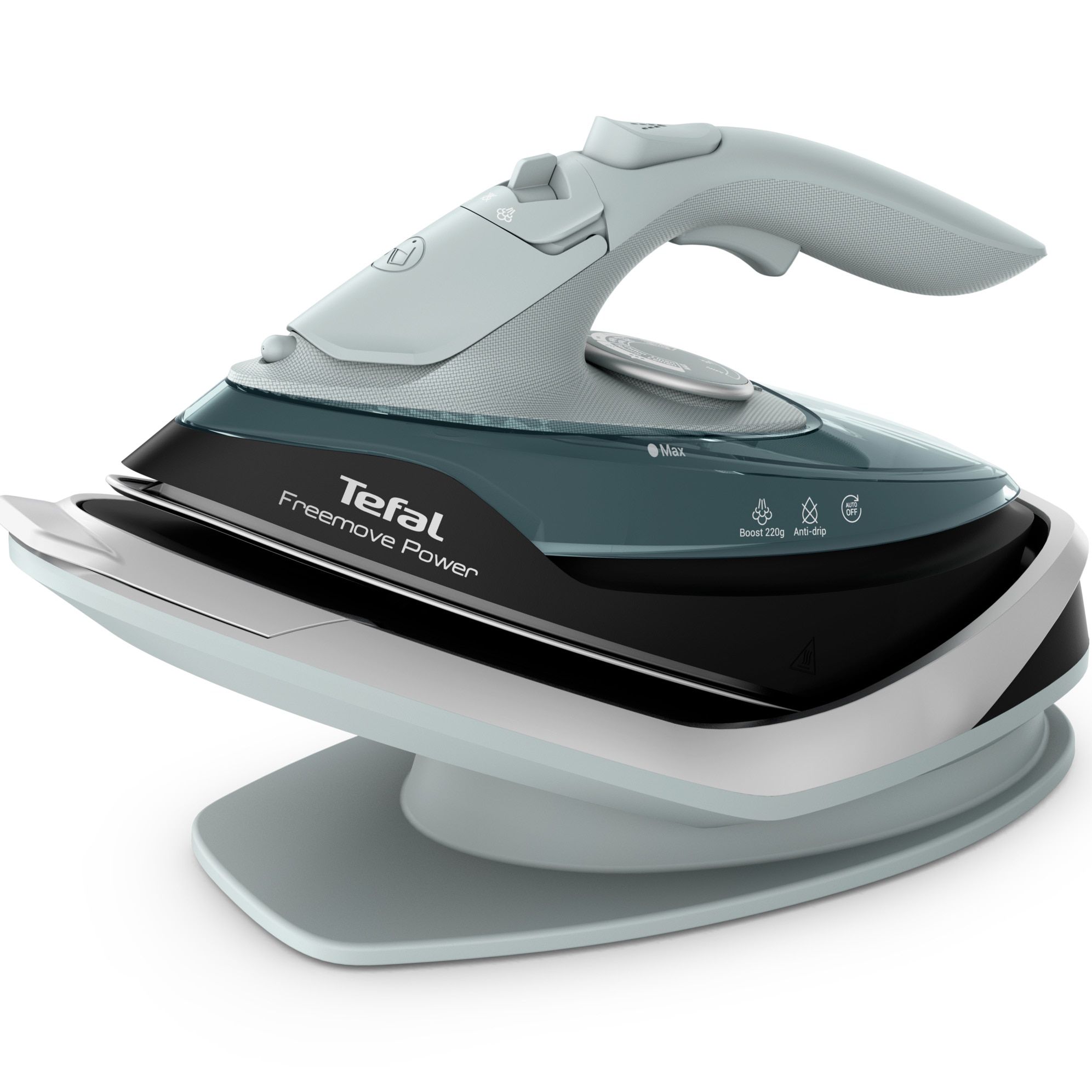 Tefal Freemove Power FV6670E0 cordless iron, 2600W, steam jet 220 g/min, variable steam 0 - 40 g/min, water tank 250 ml, anti-calc system, ceramic soleplate, fast heating in 30s, anti-drip system, vertical ironing, green &amp; black
