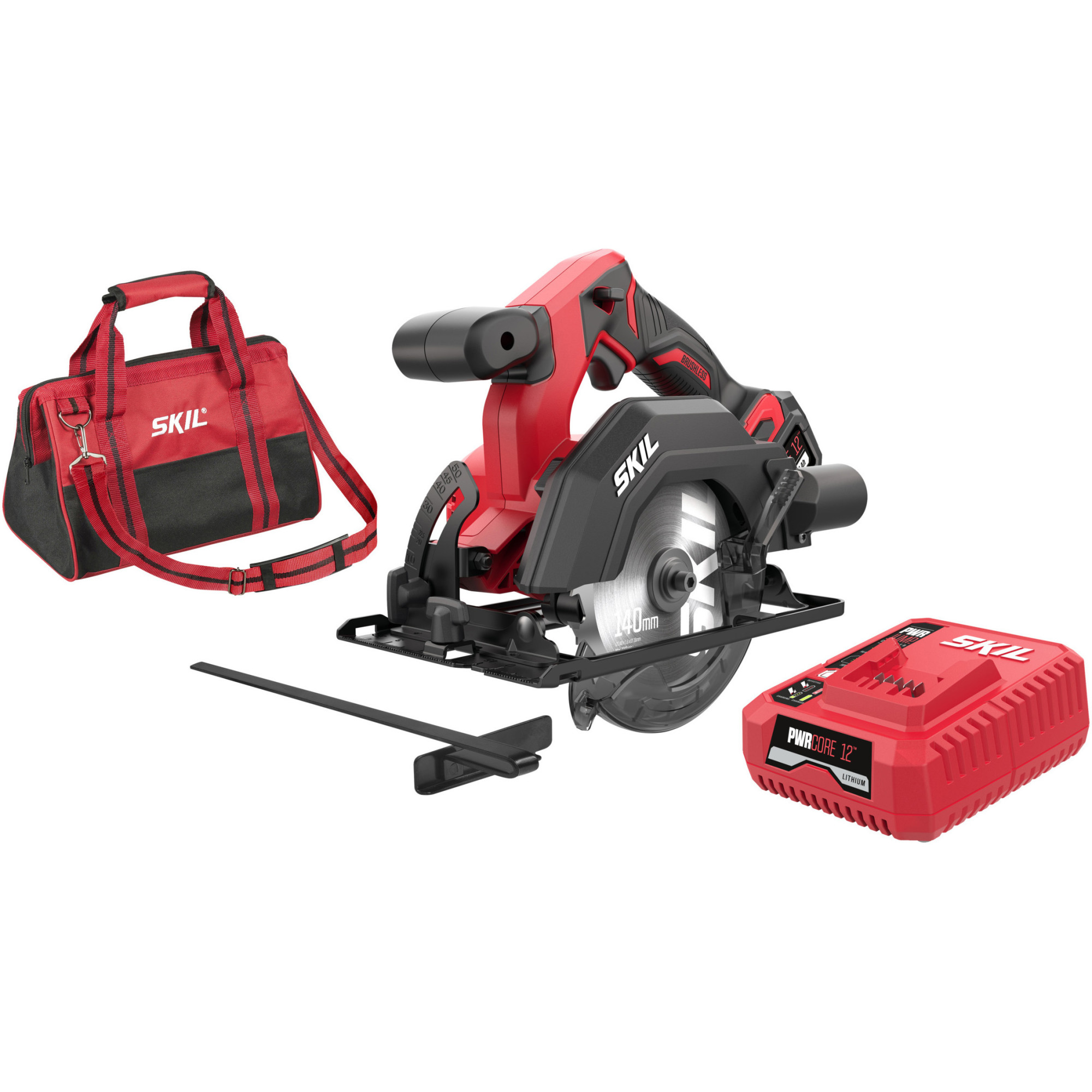 Fierastrau circular pe acumulator Skil Red SW1E2550DA, 12 V, motor Brushless, compact, 140 mm, 2.2 kg, 4200 rpm, adancime de taiere 42 mm, 1 acumulator 4.0 Ah, incarcator si geanta de transport
