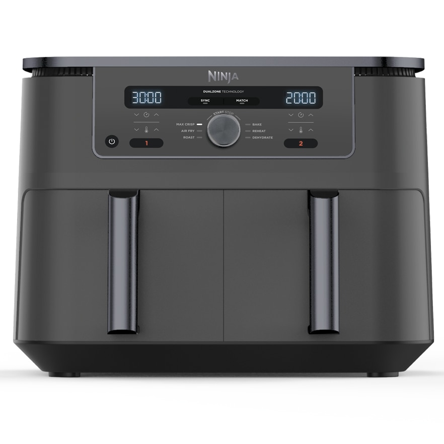 Ninja Airfryer Foodi Pro DualZone DZ400EU hot air fryer, 2470W, 9.5L, 6 cooking functions, 2 4.75L baskets, Max Crisp function, dehydration function, digital panel, maximum temperature 240 degrees, baskets and plates with ceramic coating, gray