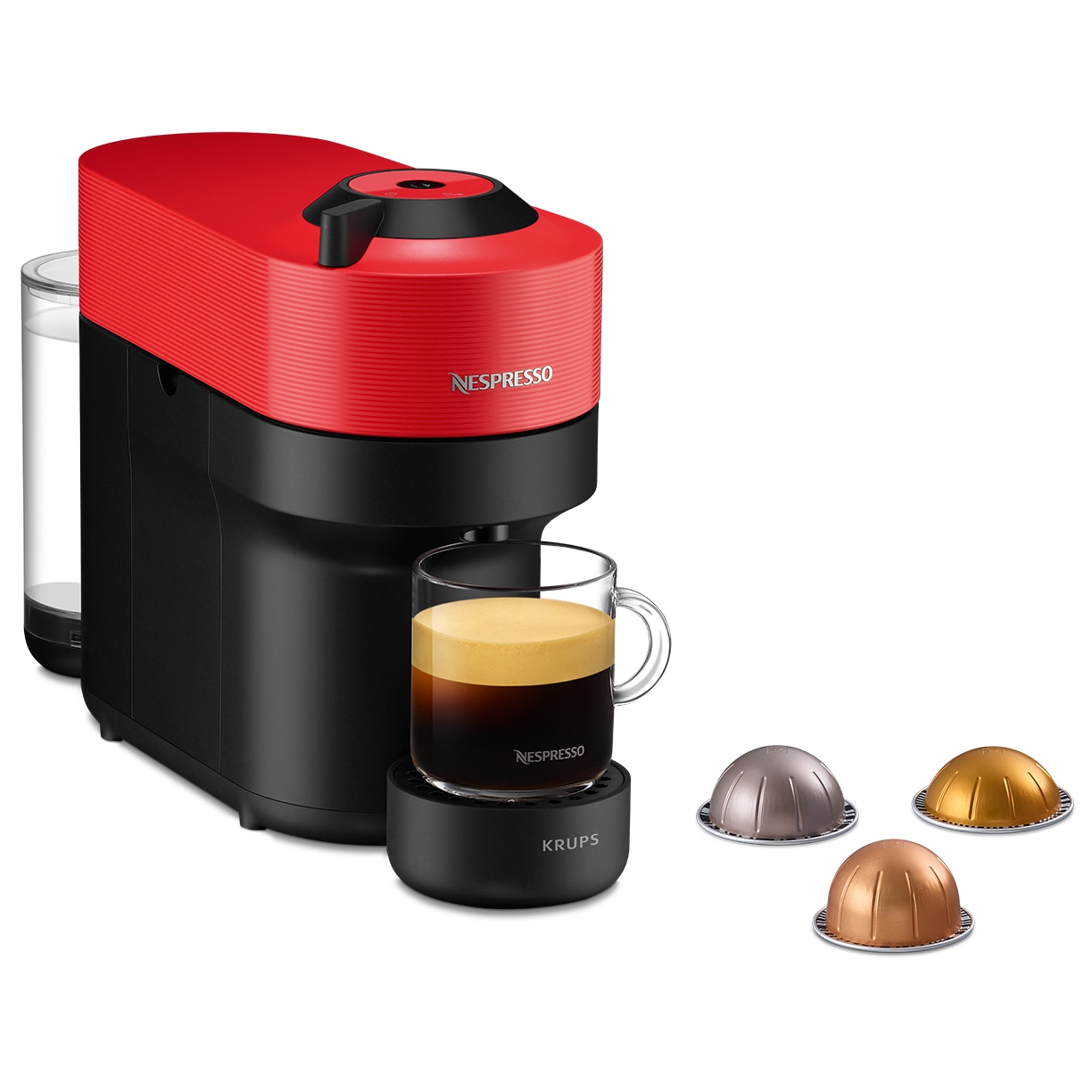 Nespresso Krups Vertuo Pop XN920510 espresso machine, 1500W, 4 recipes, 056 l, red