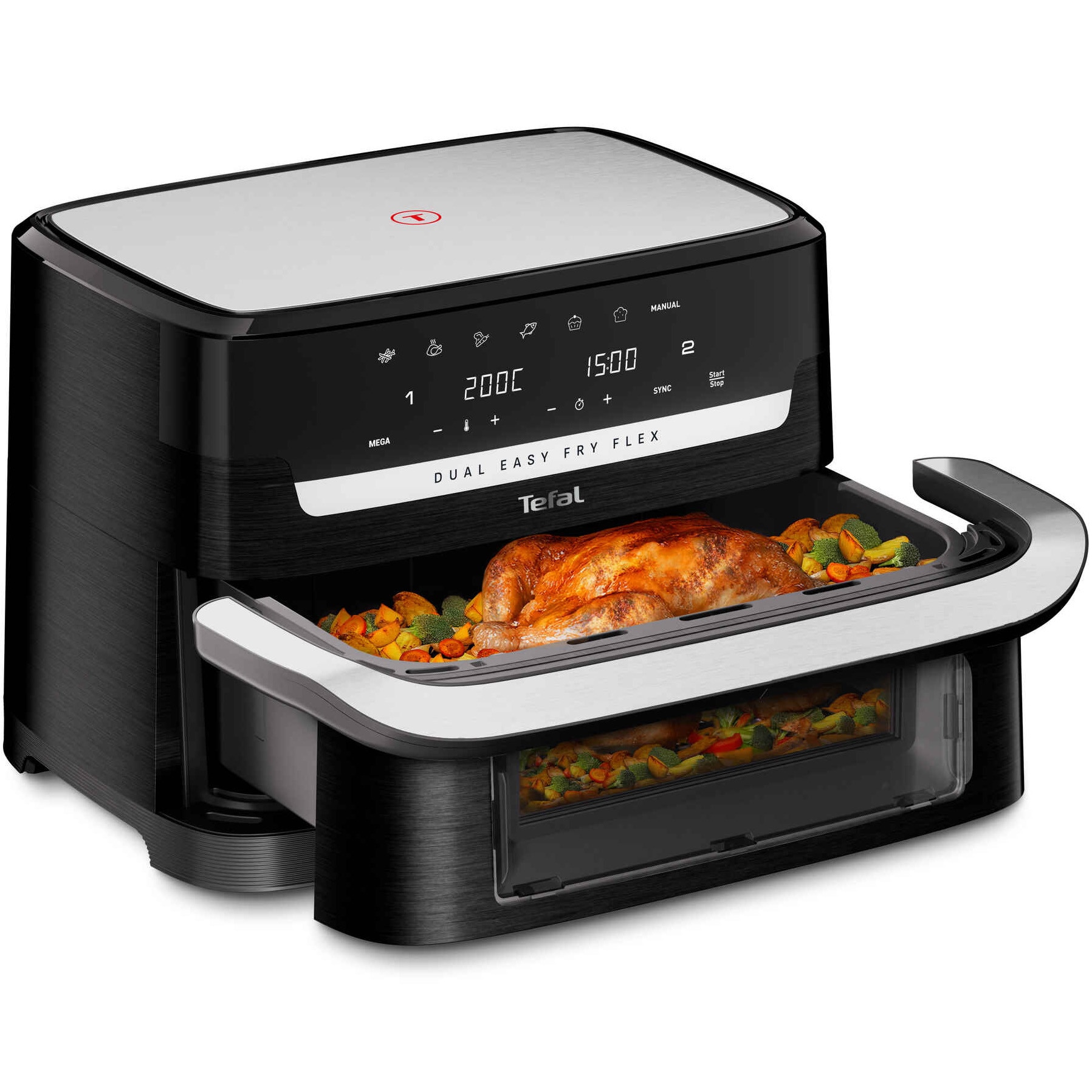Tefal Dual Easy Fry Flex Air Fryer EY9228E0, 2700W, 9L, 7 programs, 2 zones, 40-200°C, black/silver